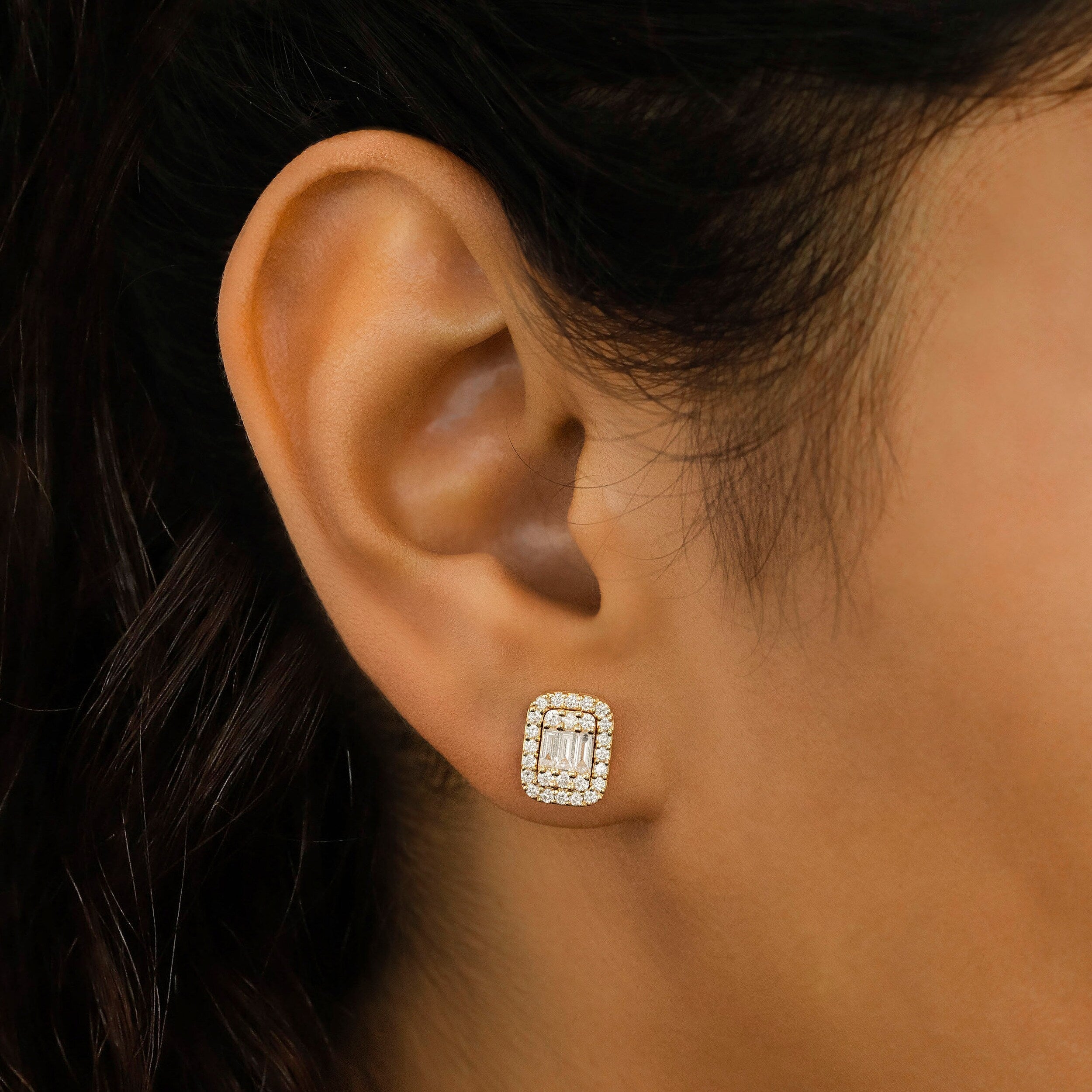 0.93 TCW Round & Baguette Moissanite Diamond Stud Earrings - Camila Brown