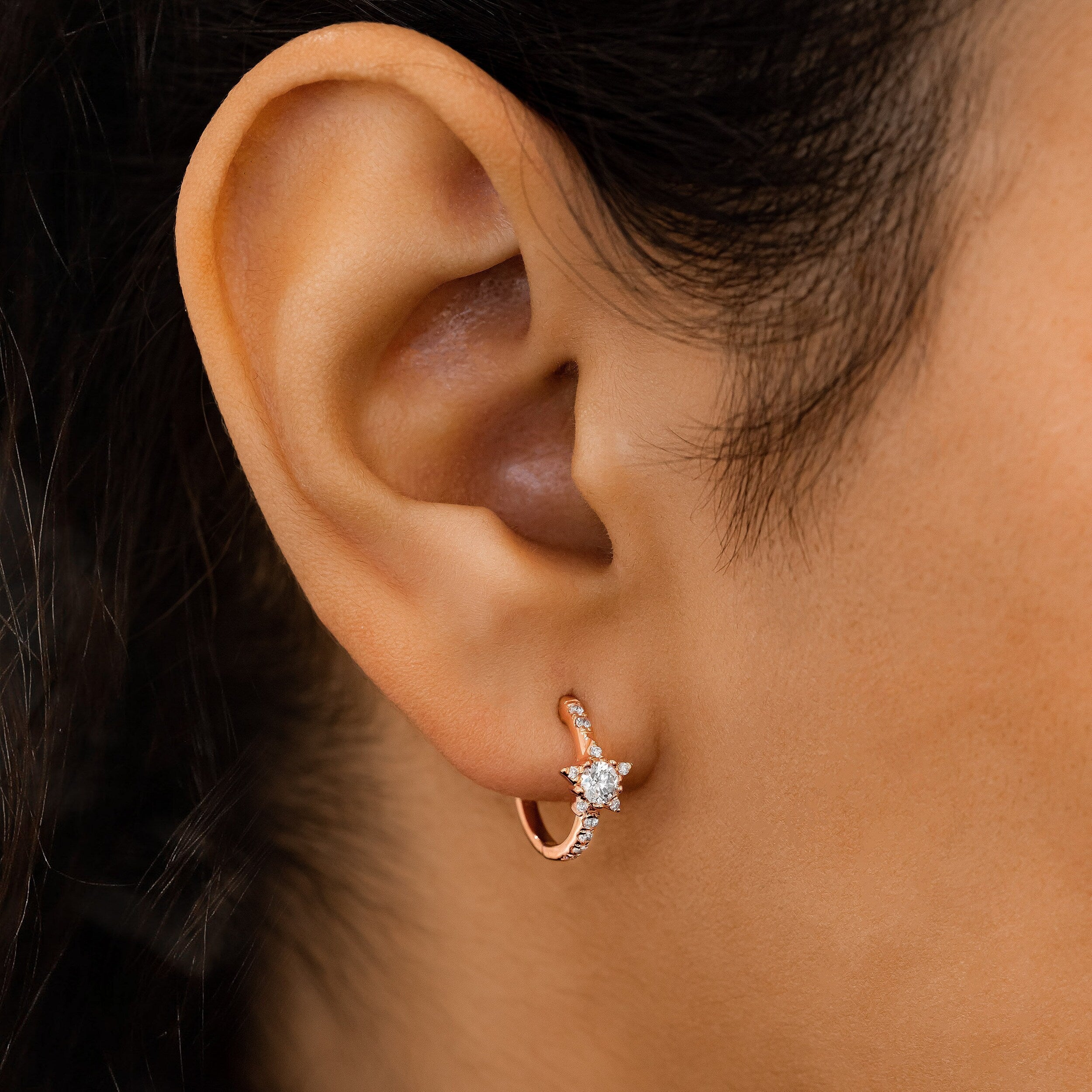 0.54 TCW Round Moissanite Diamond Huggie Hoop Earrings - Camila Brown