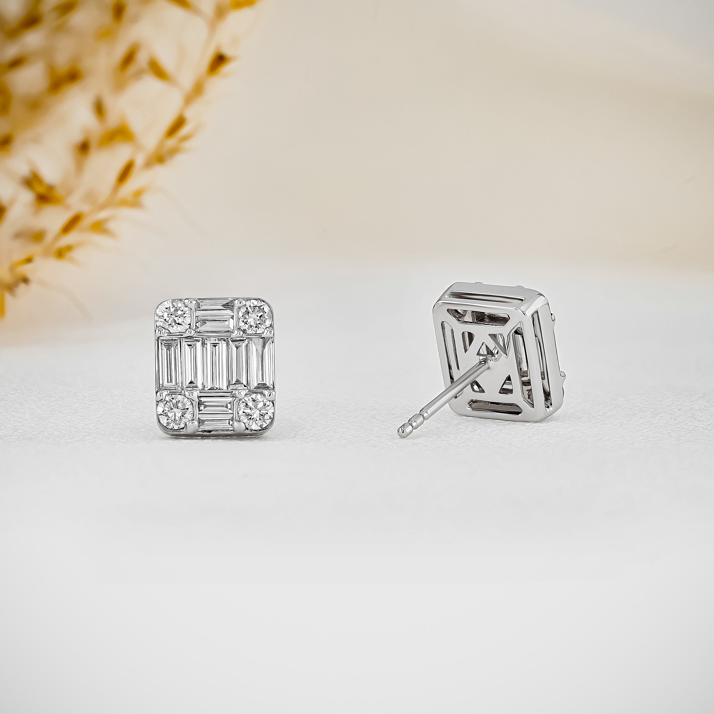 0.99 TCW Baguette & Round Moissanite Diamond Stud Earrings - Camila Brown