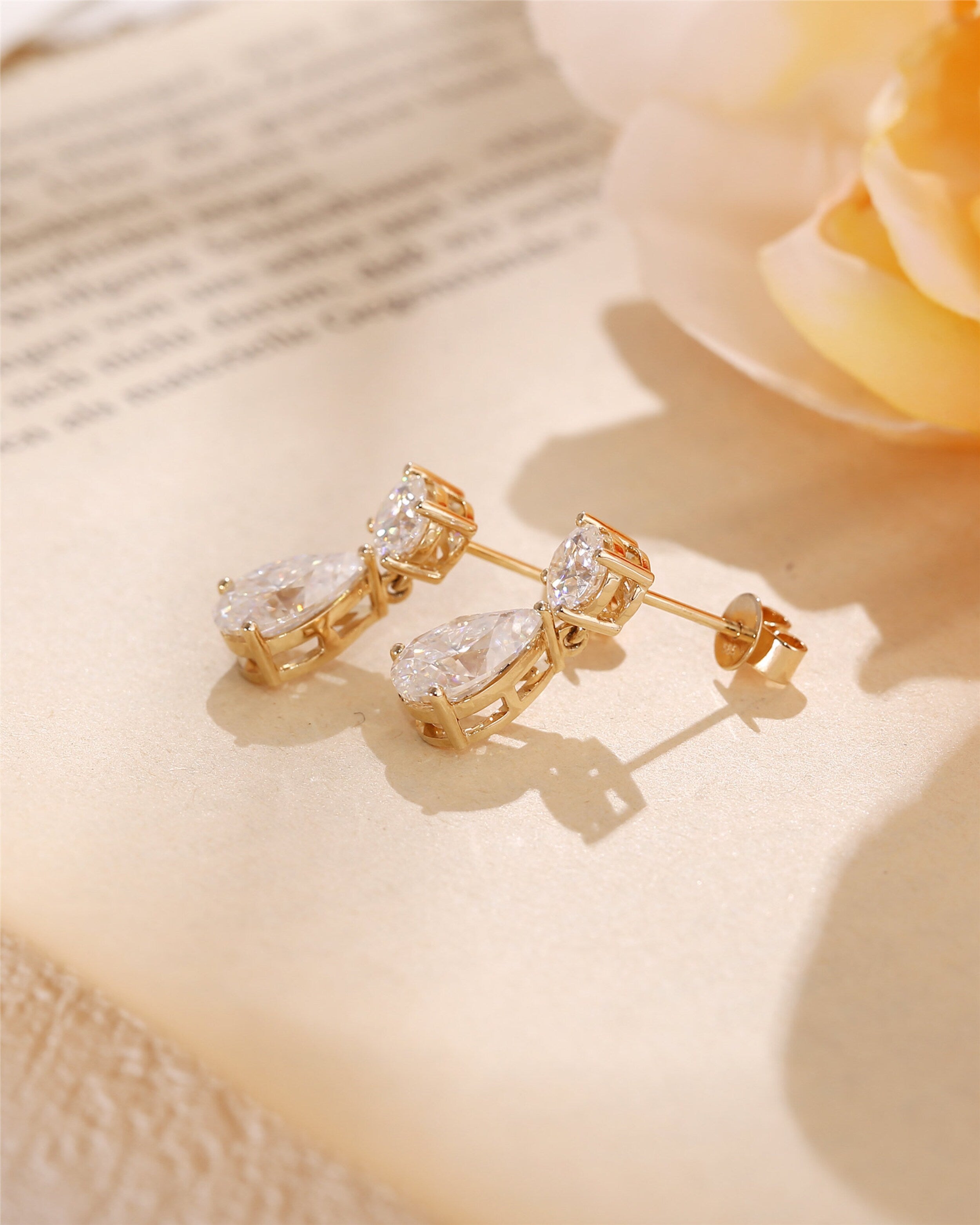 4.0 TCW Round & Pear Moissanite Diamond Dangle Drop Earrings - Camila Brown
