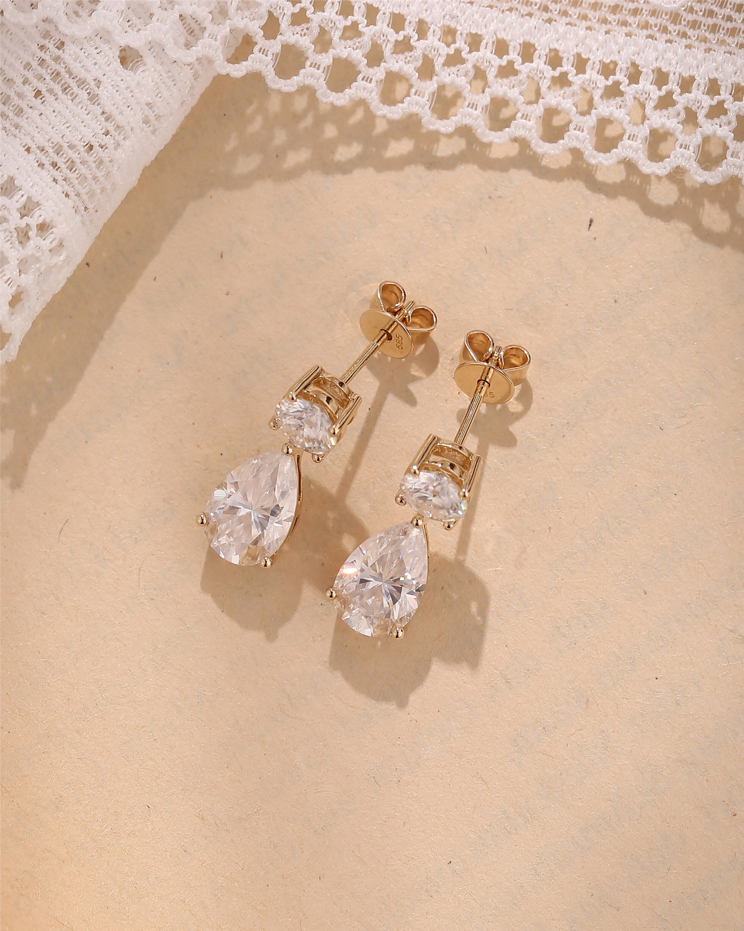 4.0 TCW Round & Pear Moissanite Diamond Dangle Drop Earrings - Camila Brown