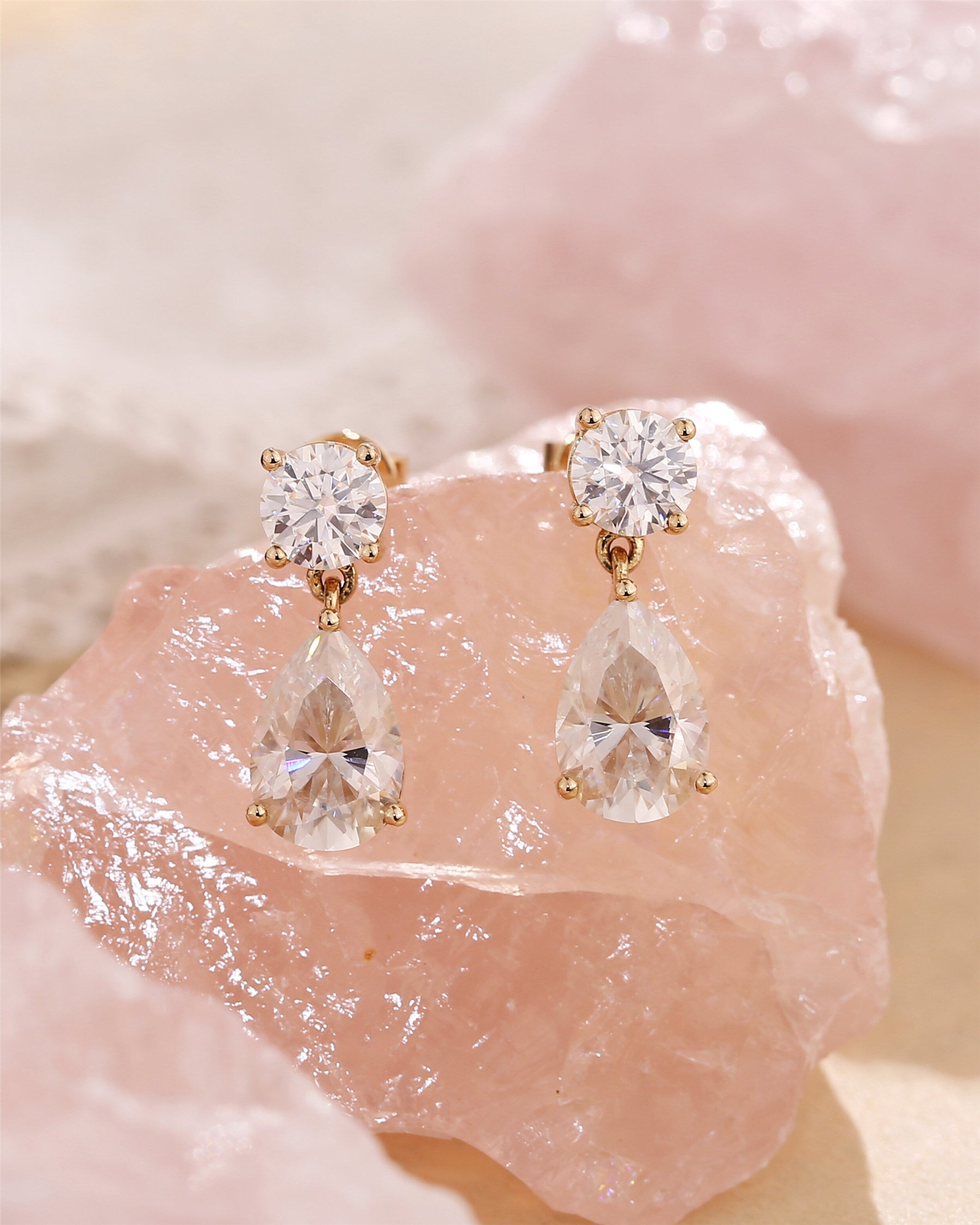 4.0 TCW Round & Pear Moissanite Diamond Dangle Drop Earrings - Camila Brown