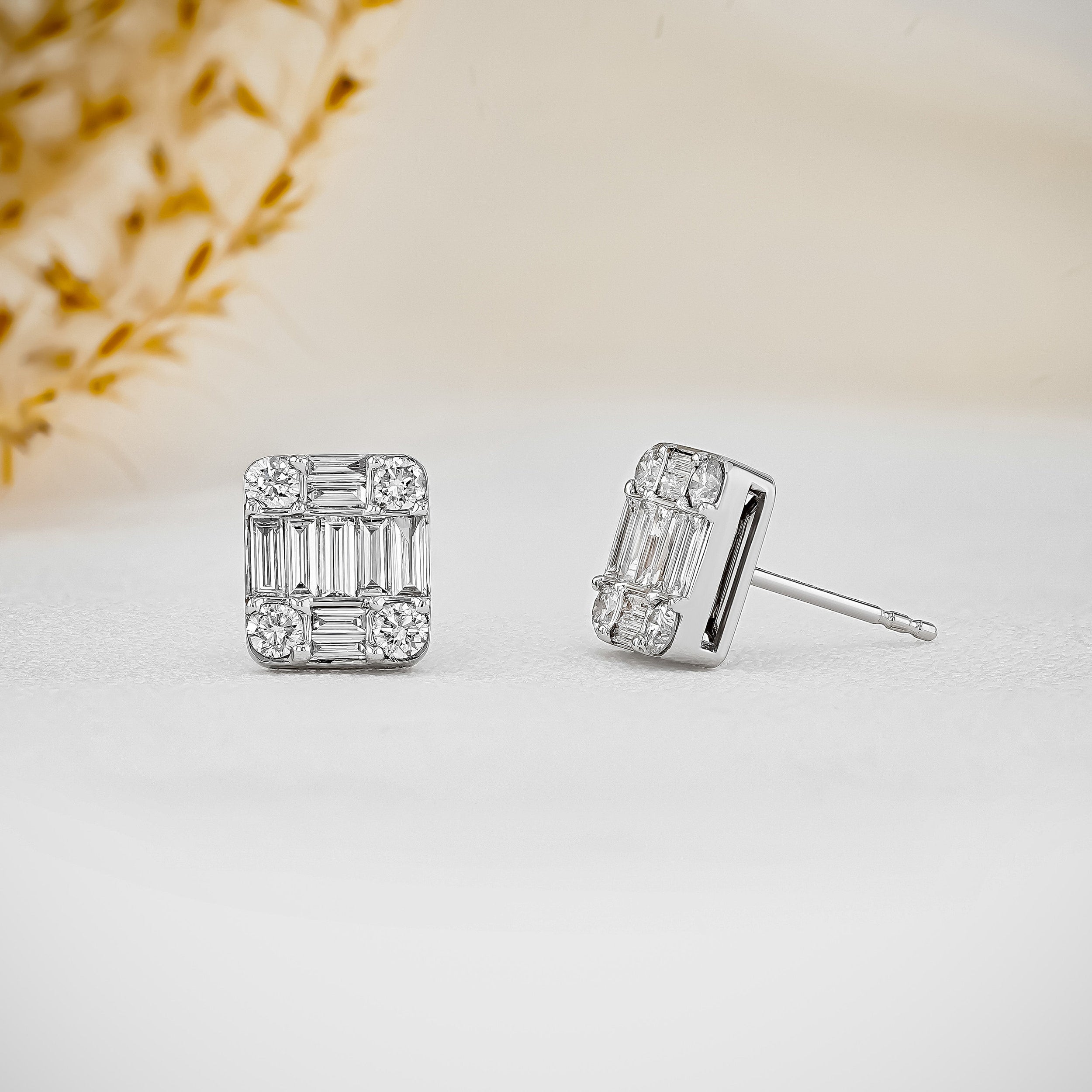 0.99 TCW Baguette & Round Moissanite Diamond Stud Earrings - Camila Brown
