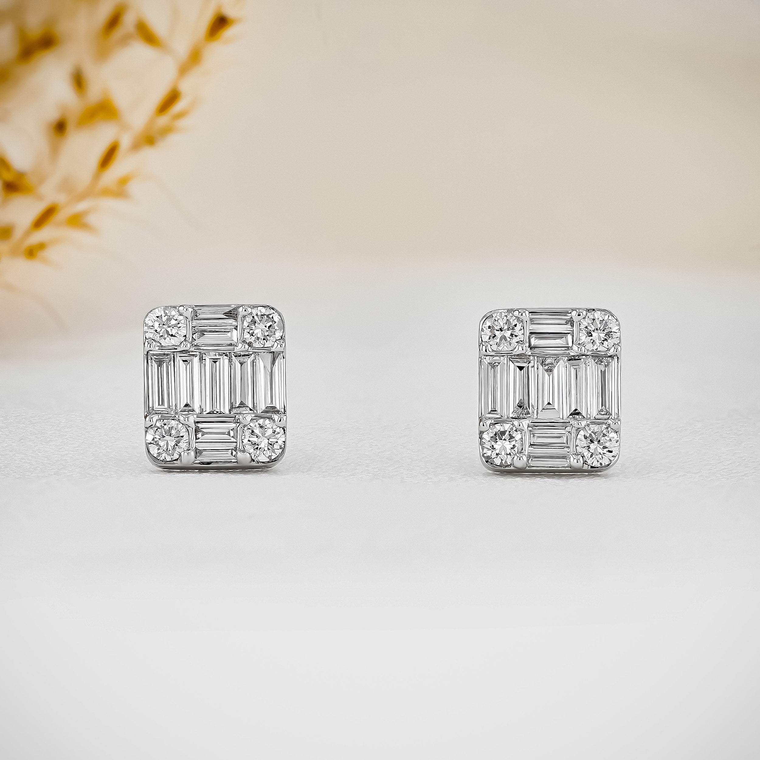 0.99 TCW Baguette & Round Moissanite Diamond Stud Earrings - Camila Brown