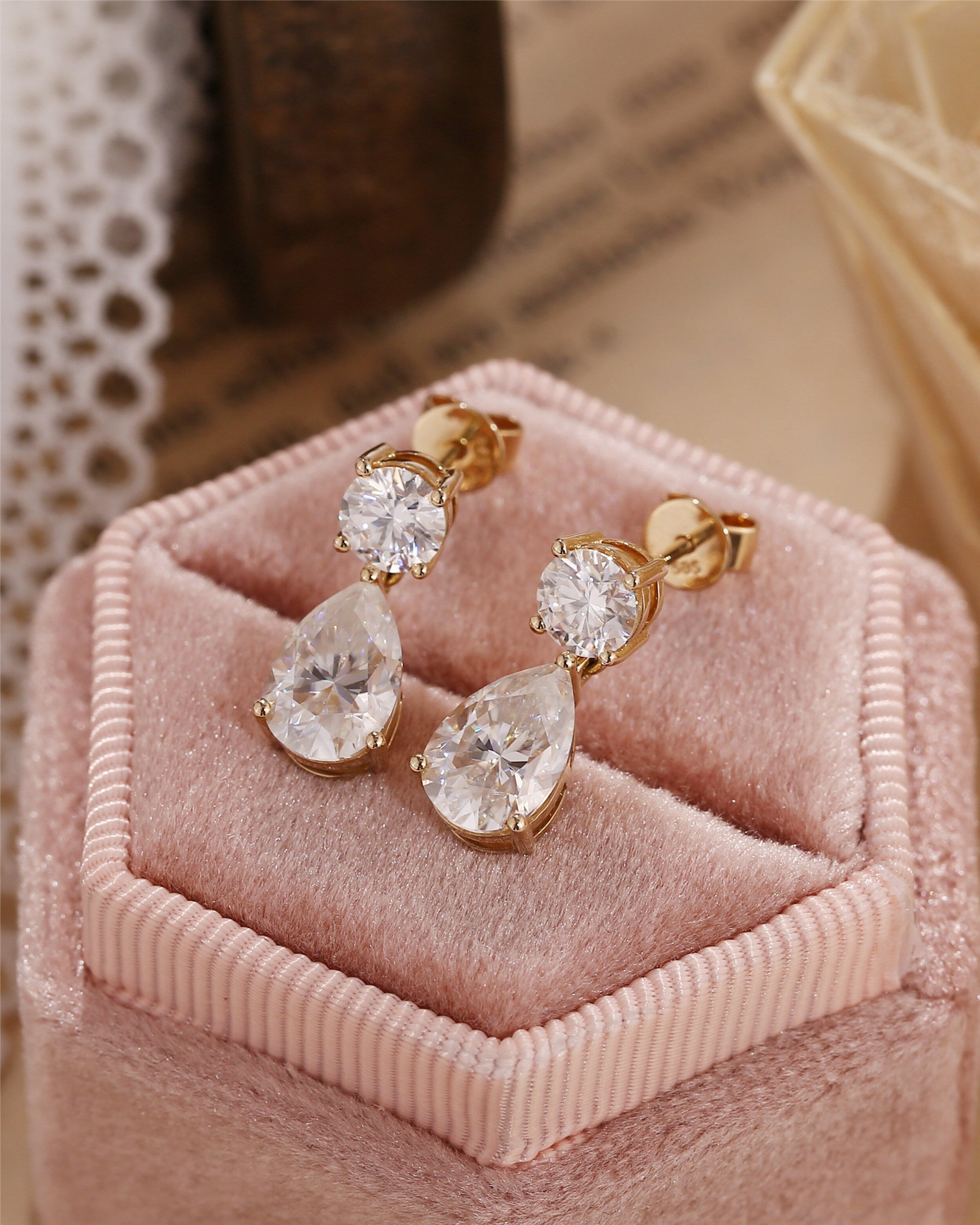 4.0 TCW Round & Pear Moissanite Diamond Dangle Drop Earrings - Camila Brown