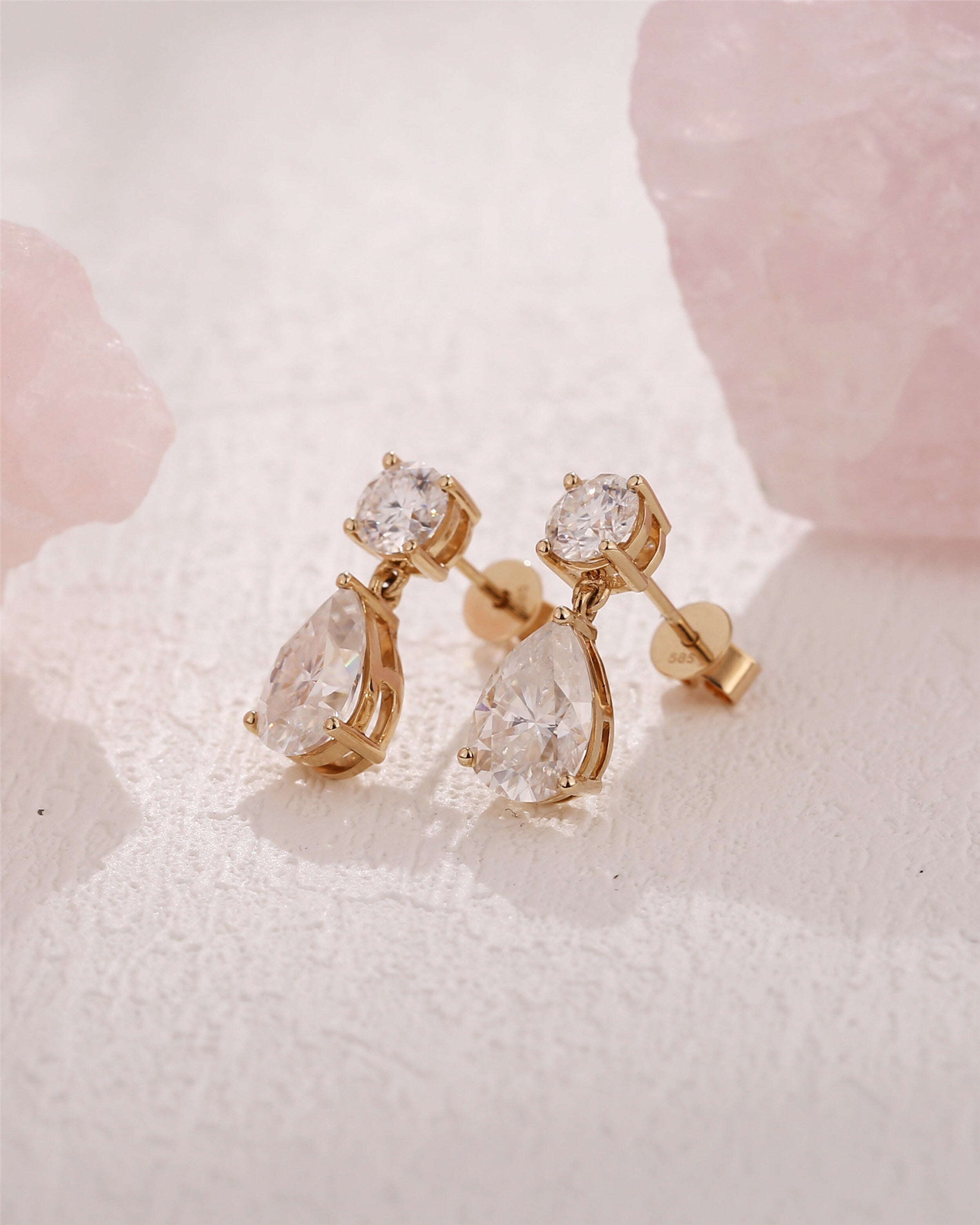4.0 TCW Round & Pear Moissanite Diamond Dangle Drop Earrings - Camila Brown