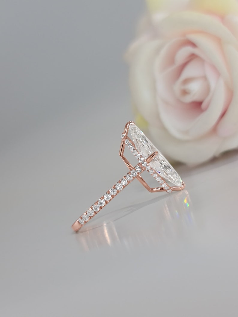 3.0 - 5.0 CT Marquise Lab Grown Diamond Hidden Halo & Pave Engagement Ring