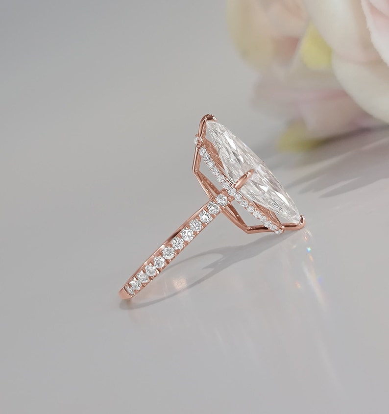 3.0 - 5.0 CT Marquise Lab Grown Diamond Hidden Halo & Pave Engagement Ring