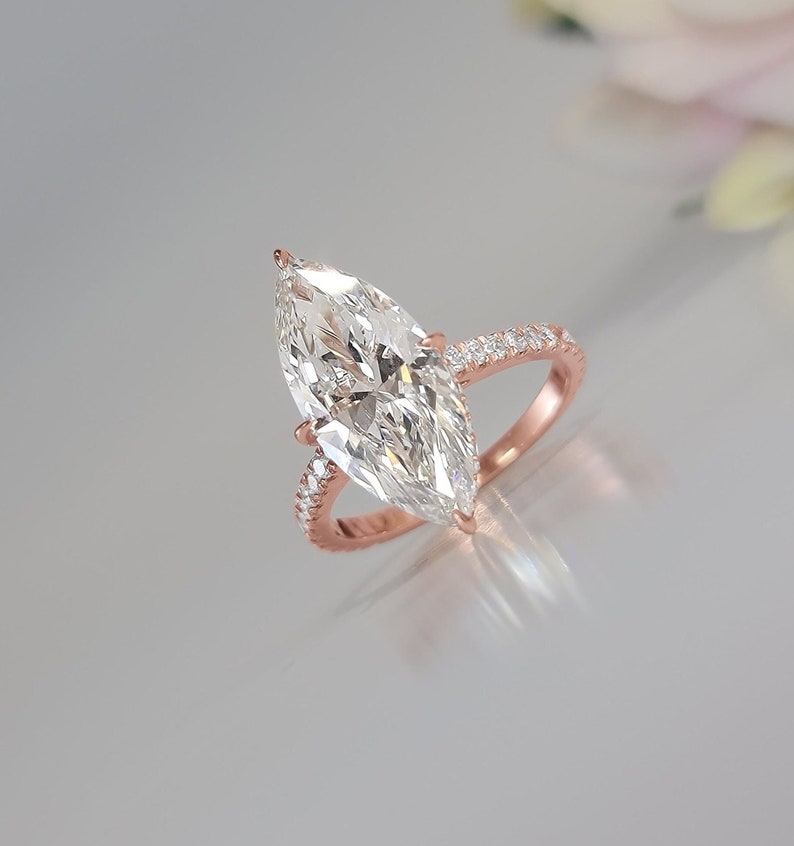 3.0 - 5.0 CT Marquise Lab Grown Diamond Hidden Halo & Pave Engagement Ring