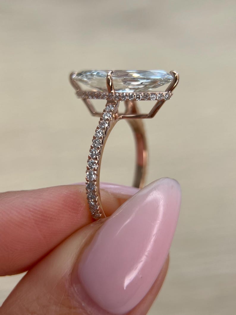 3.0 - 5.0 CT Marquise Lab Grown Diamond Hidden Halo & Pave Engagement Ring