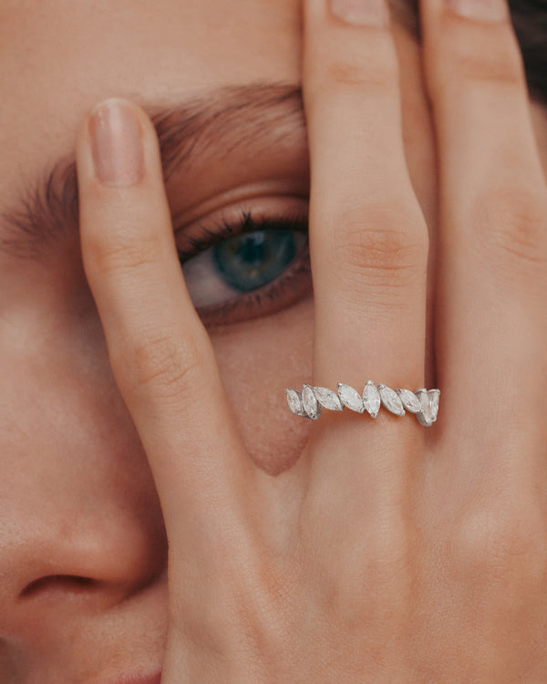 1.0 TCW Marquise EF-VVS Diamond Half Endless Wedding Band