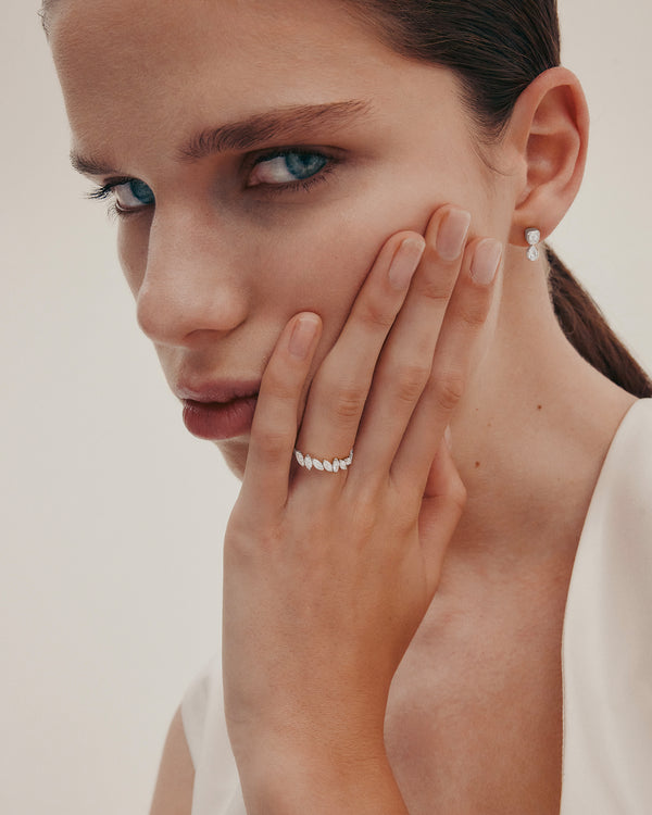 1.0 TCW Marquise EF-VVS Diamond Half Endless Wedding Band