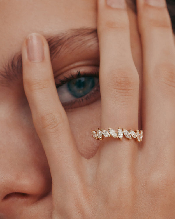 1.0 TCW Marquise EF-VVS Diamond Half Endless Wedding Band