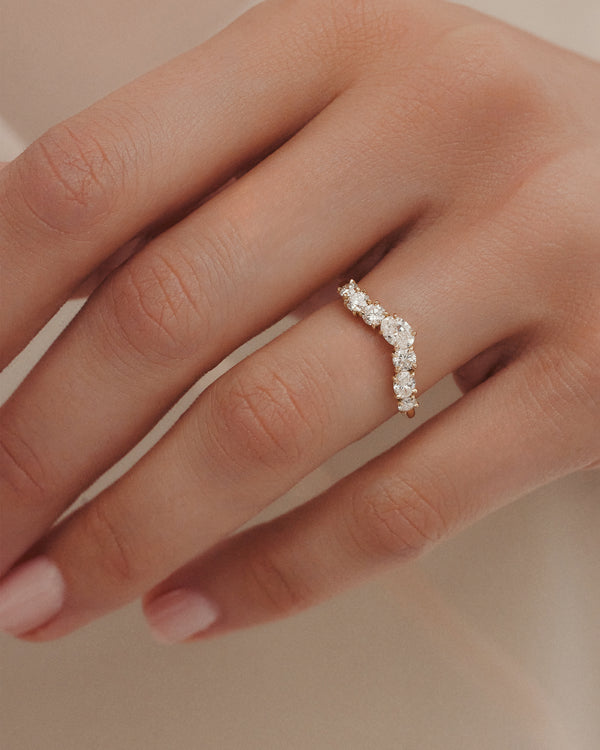 0.85 TCW Oval & Round Diamond Cluster Wedding Band