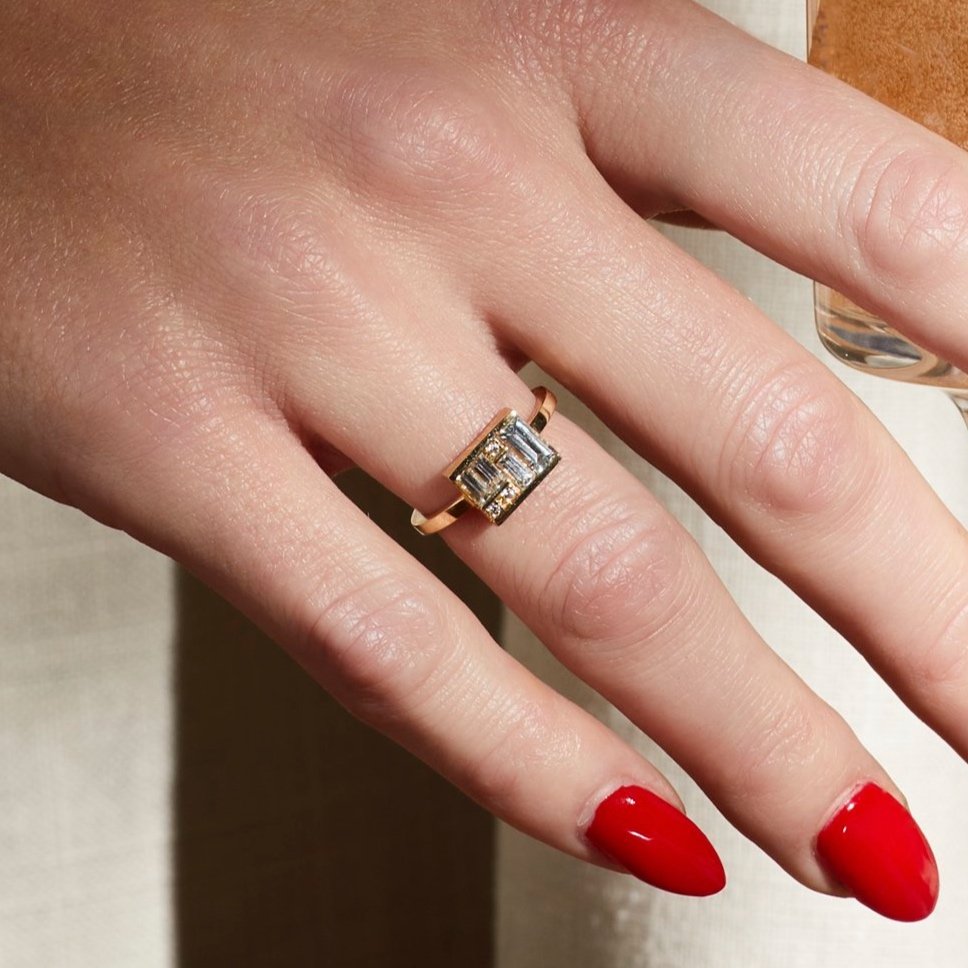 1.0 TCW Baguette & Round Lab Grown Diamond Engagement Ring