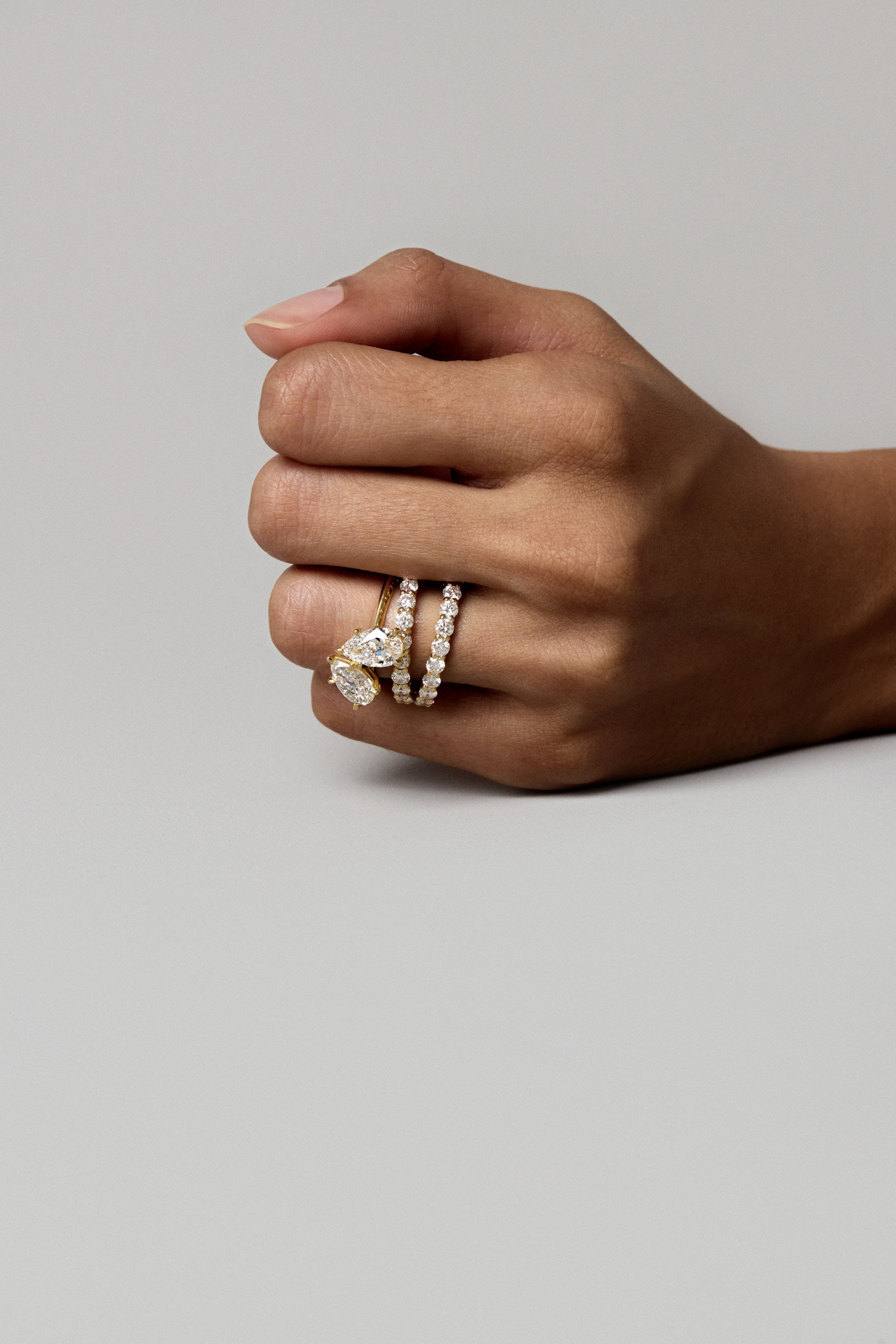 3.50 CT Oval & Pear Shaped Moissanite Two Stone Engagement Ring