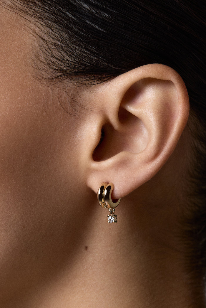 0.20 TCW Mini Double Orielle Hoop with Diamond Drop Moissanite Earrings