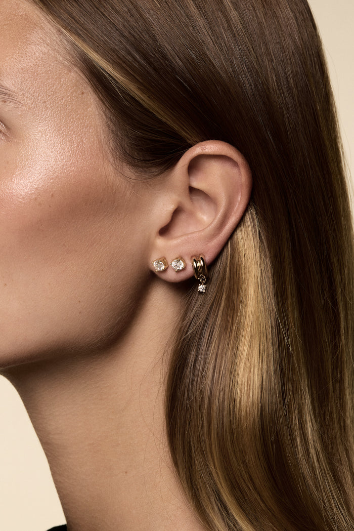 0.20 TCW Mini Double Orielle Hoop with Diamond Drop Moissanite Earrings