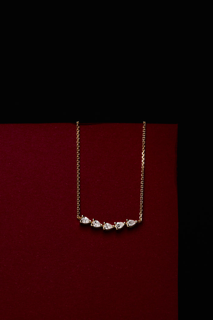 Pear Cut Curved Bar Moissanite Diamond Necklace