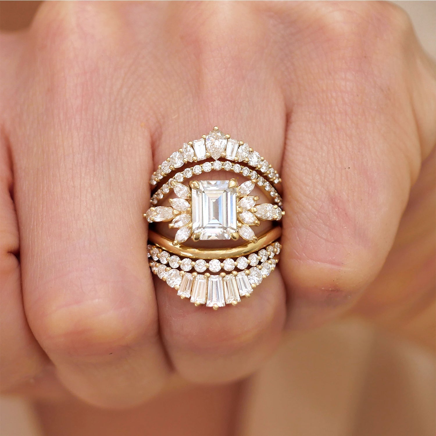 1.50 CT Emerald Shape Lab Grown Cluster Engagement Ring