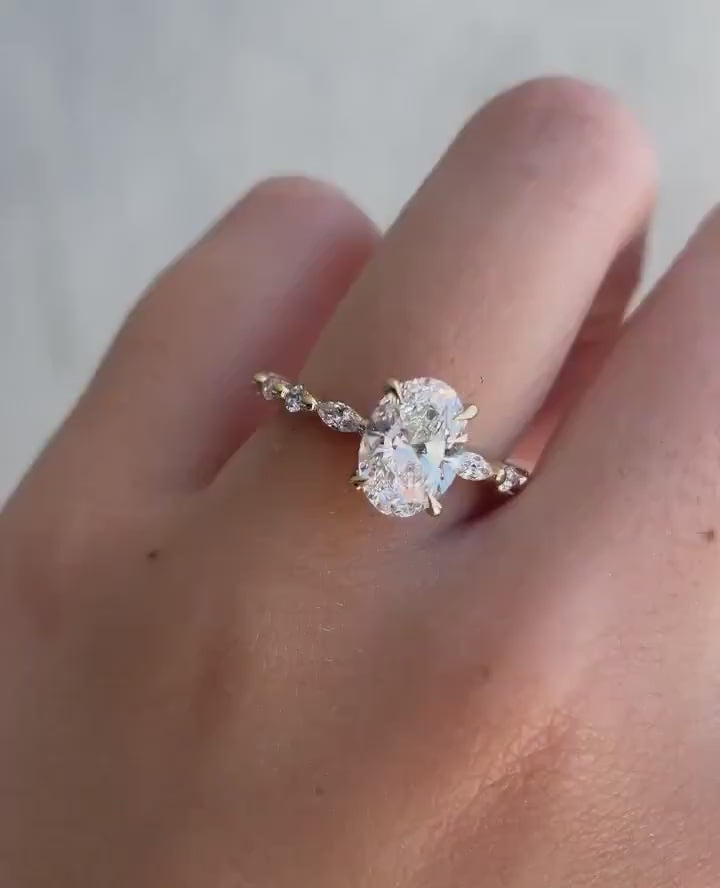 1.50–3.50 CT oval cut lab grown CVD diamond ring with pave setting, crafted in fine metal with a sleek, modern bridal design