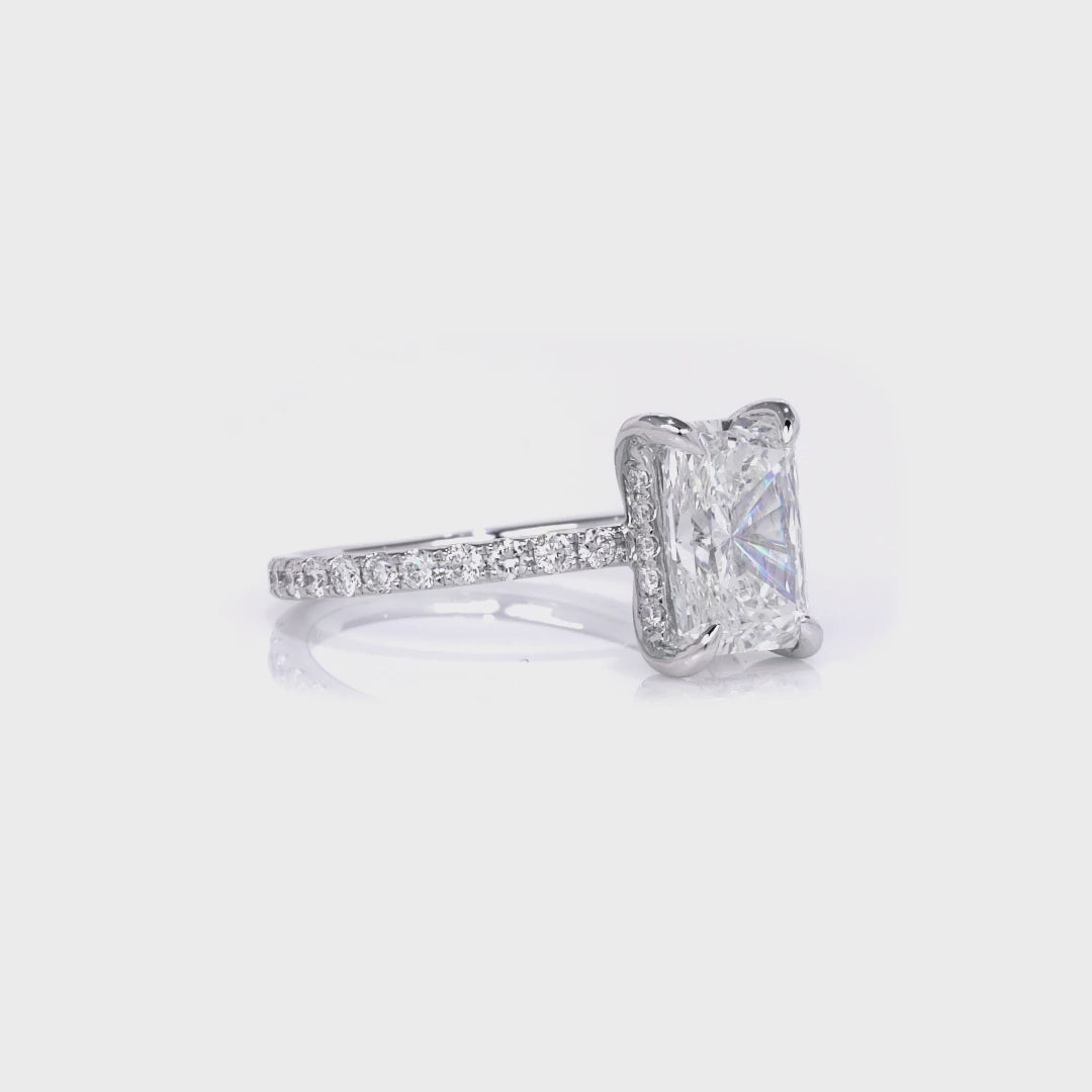 1.50–3.50 CT radiant cut lab grown CVD diamond engagement ring with pave setting, sparkling with timeless and modern brilliance
