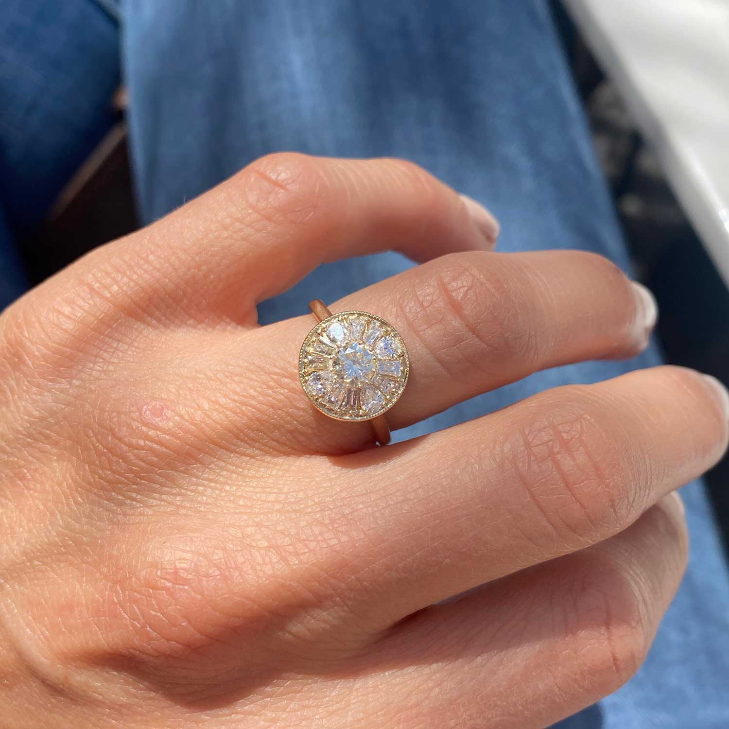 0.4 CT Round Shape Halo Setting Lab Grown Engagement Ring