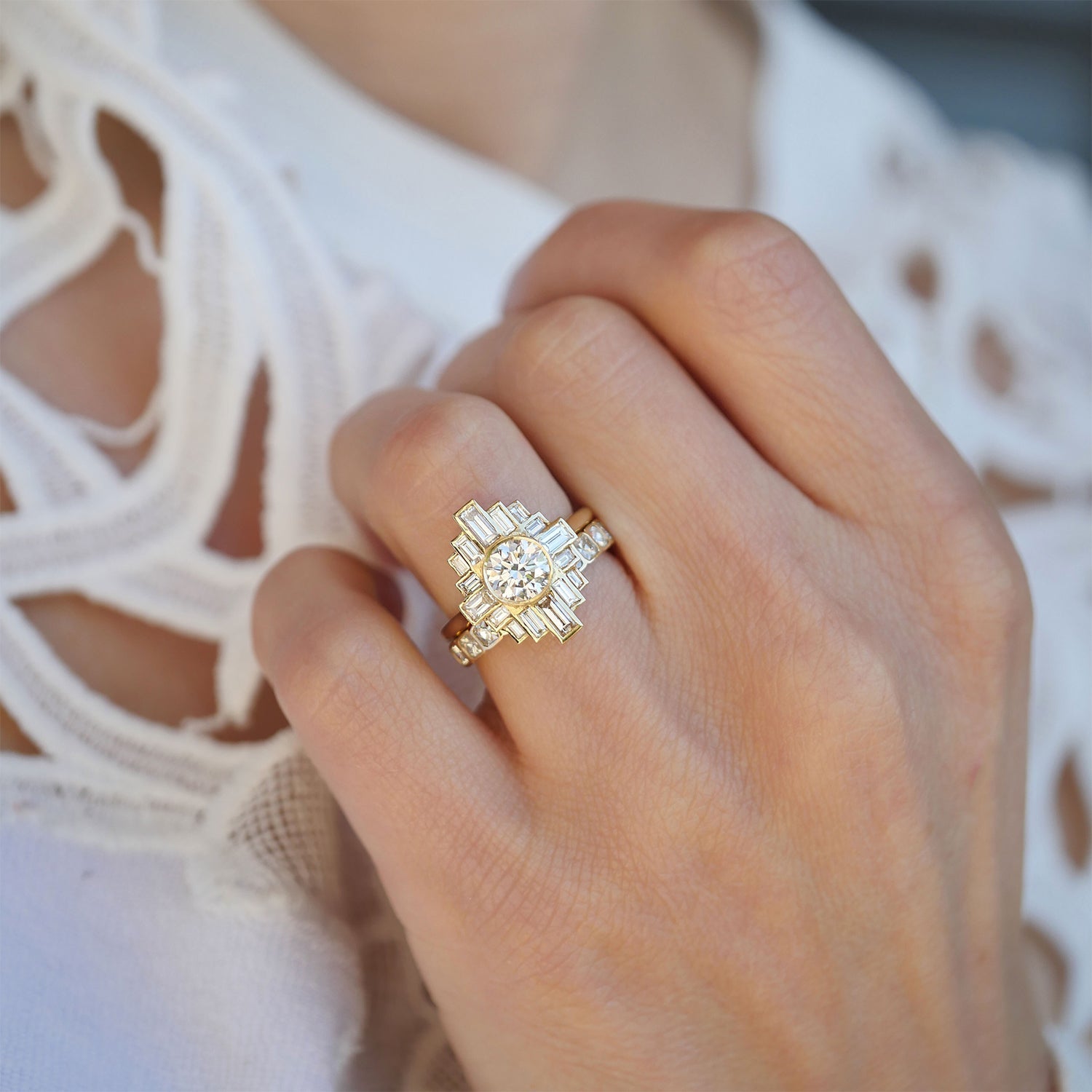 0.85 CT Round Shape Lab Grown Art Deco Setting Engagement Ring