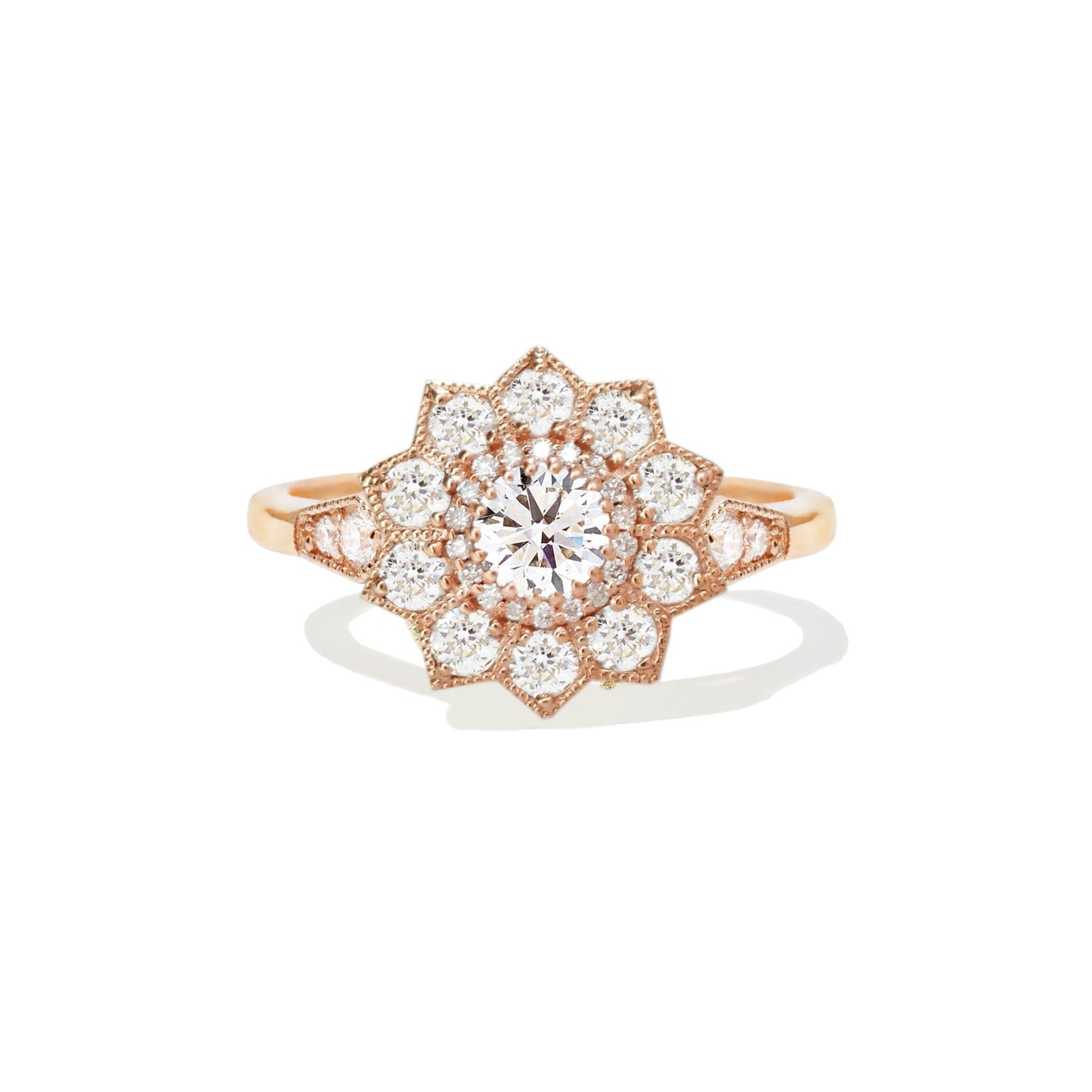 0.50 CT Round Shape Lab Grown floral halo Engagement Ring