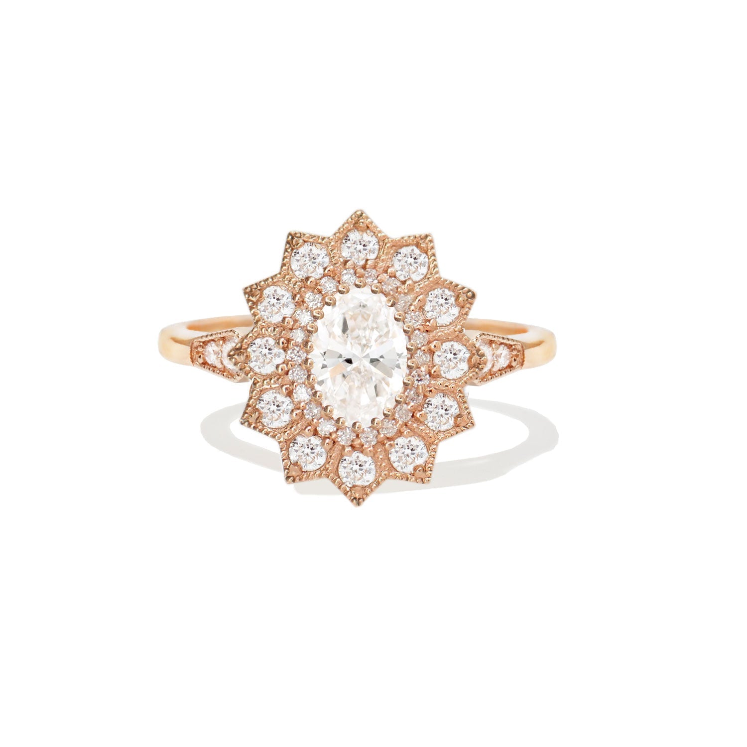0.75 CT Oval Shape Moissanite Sunflower Engagement Ring