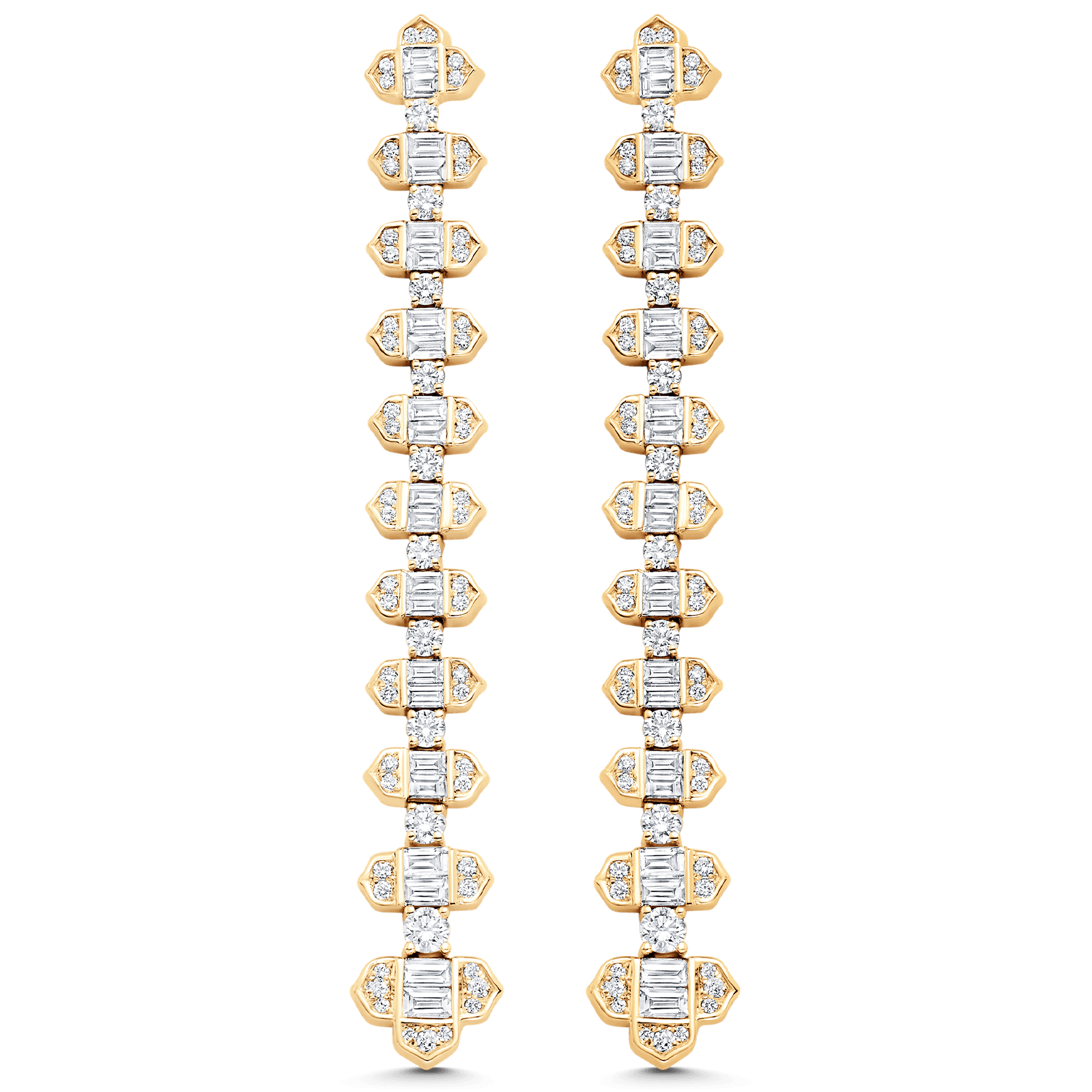 2.62 TCW Round & Baguette Moissanite Diamond Long Drop Earrings - Camila Brown