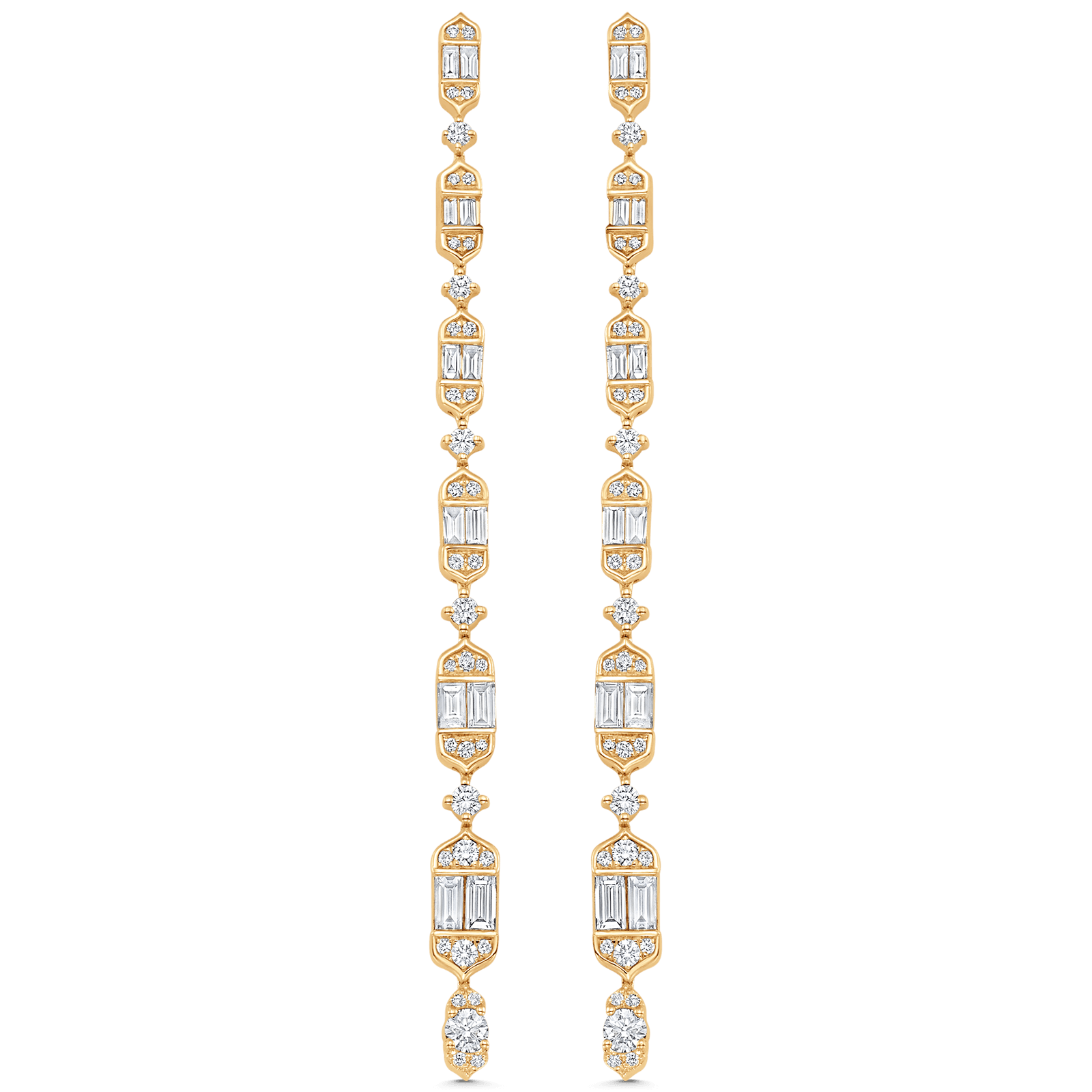 2.20 TCW Round & Baguette Moissanite Diamond Long Drop Earrings - Camila Brown
