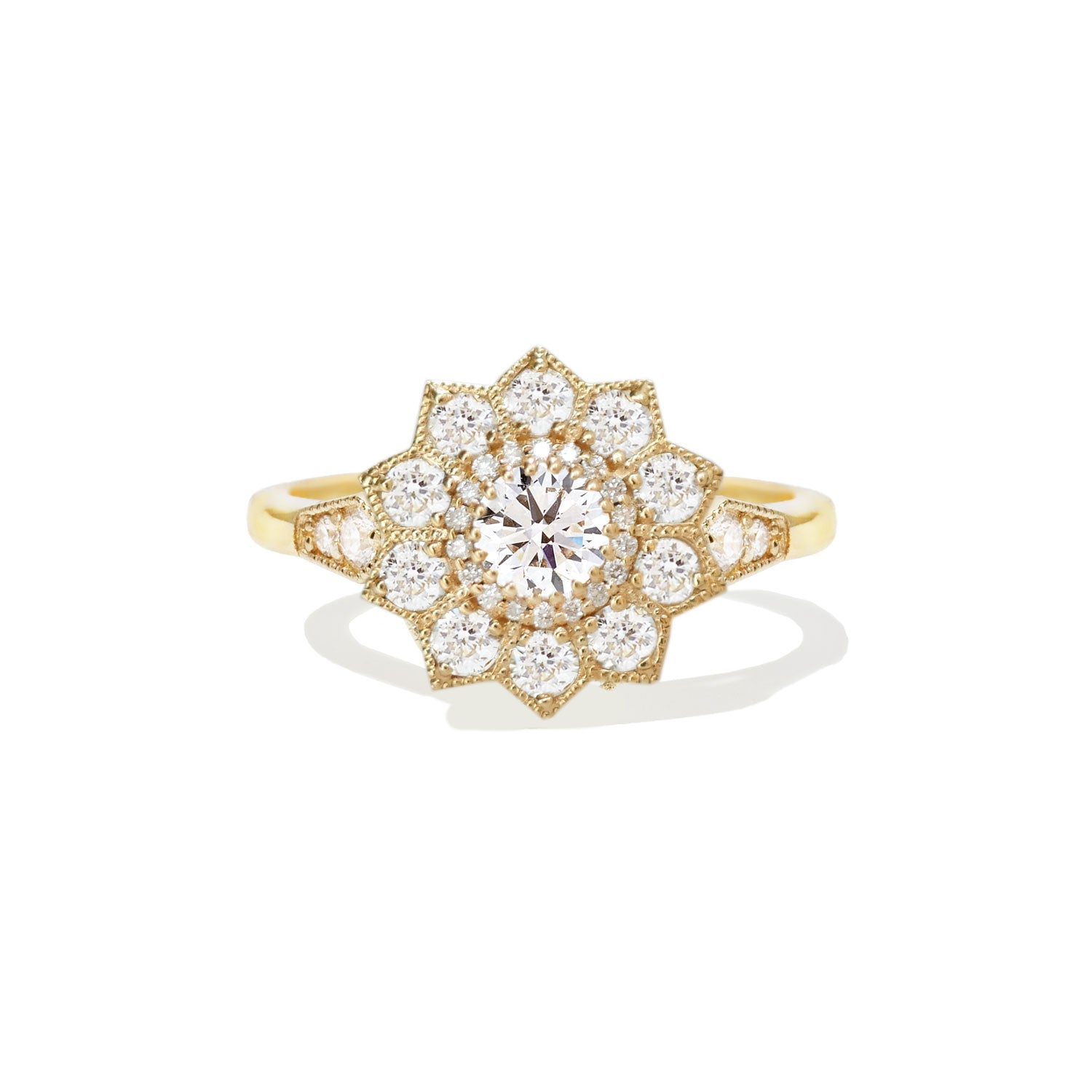 0.50 CT Round Shape Lab Grown floral halo Engagement Ring