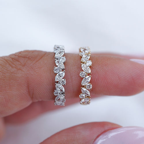 0.81 TCW Round & Marquise CVD Diamond Cluster Wedding Band - Camila Brown