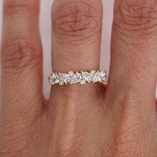 0.98 TCW Round & Pear CVD Diamond Cluster Wedding Band - Camila Brown