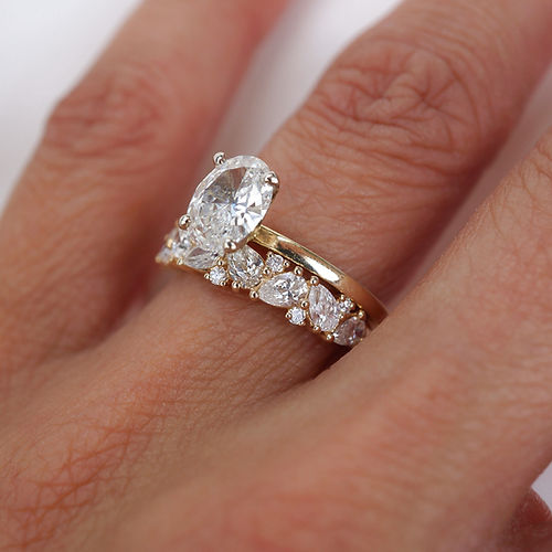 0.98 TCW Round & Pear CVD Diamond Cluster Wedding Band - Camila Brown