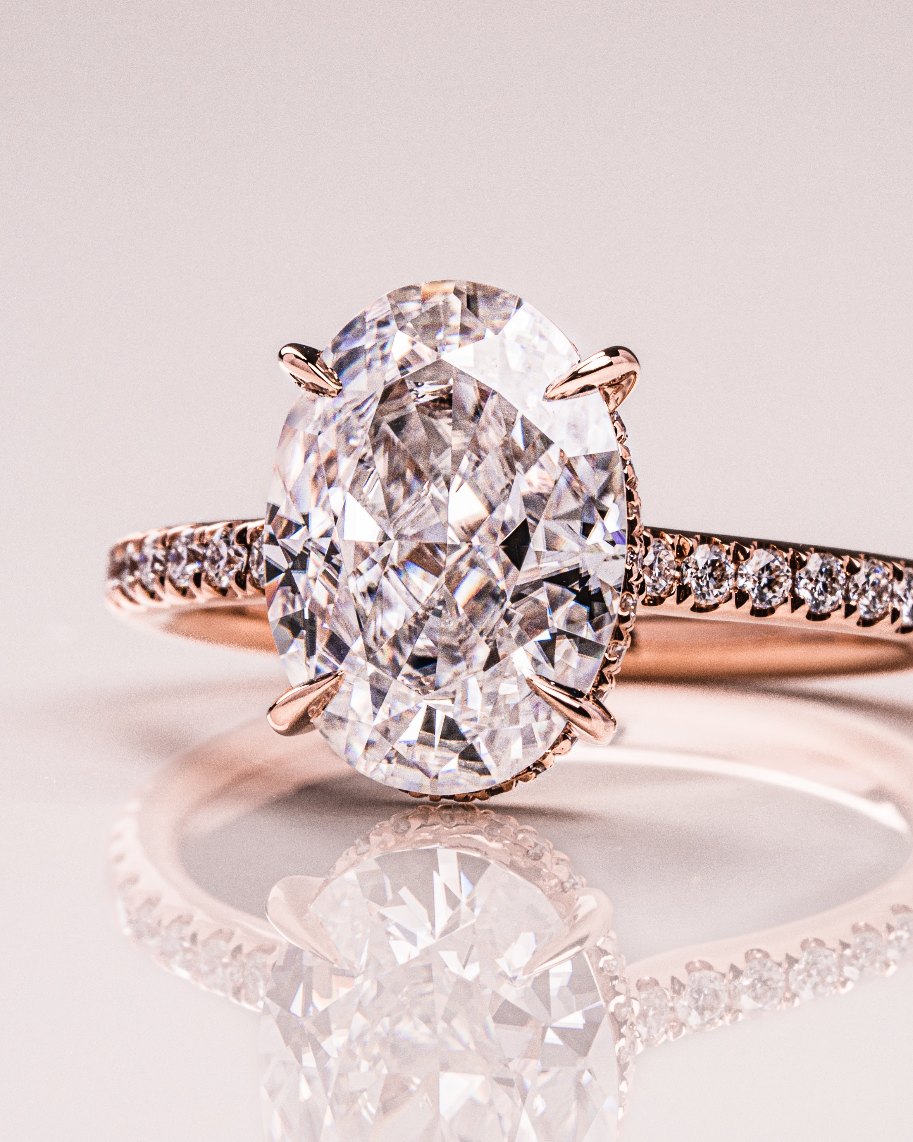 1.90 - 3.90 CT Oval F/VS1 CVD Diamond Hidden Halo Pave Setting Engagement Ring - Camila Brown