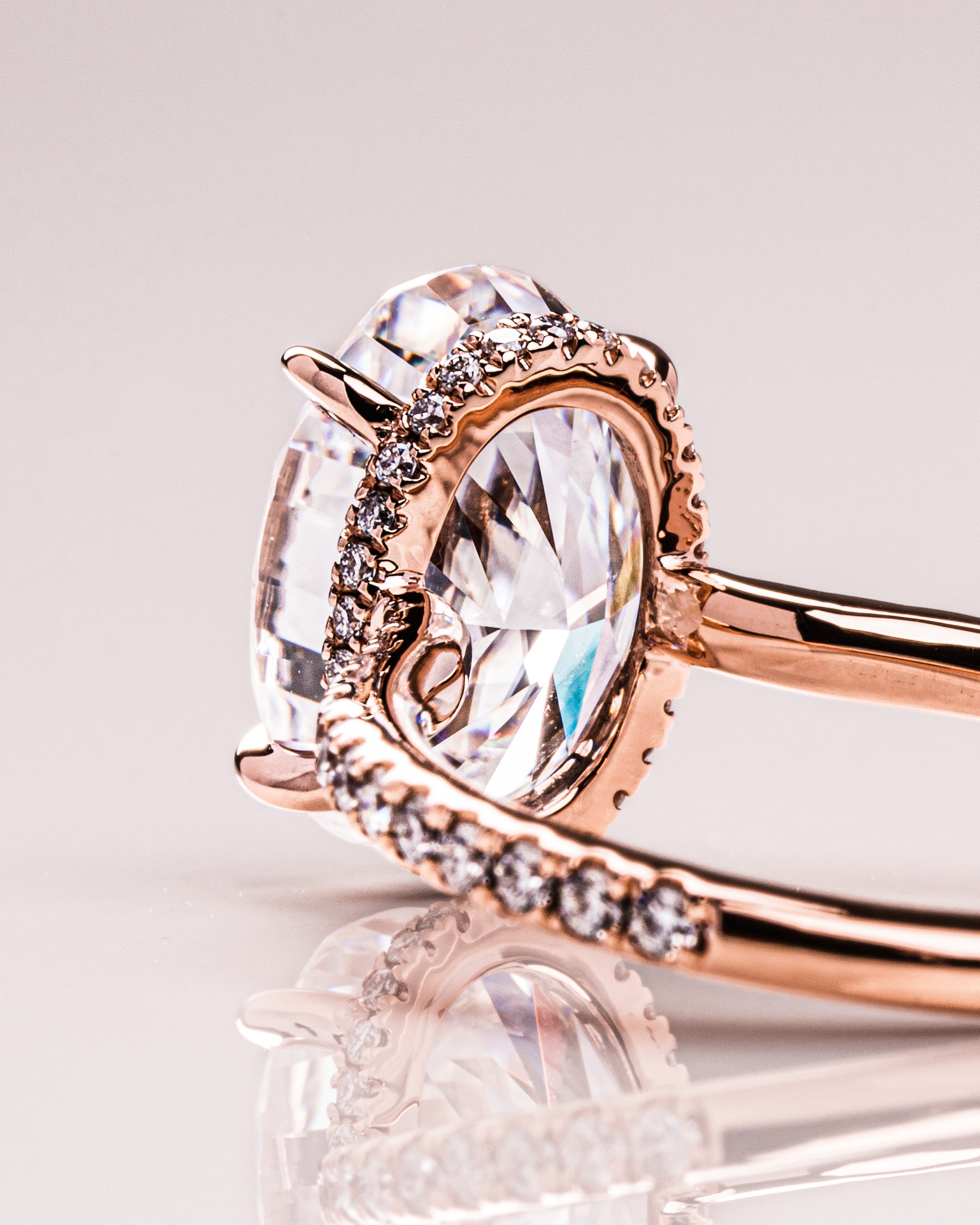 1.90 - 3.90 CT Oval F/VS1 CVD Diamond Hidden Halo Pave Setting Engagement Ring - Camila Brown