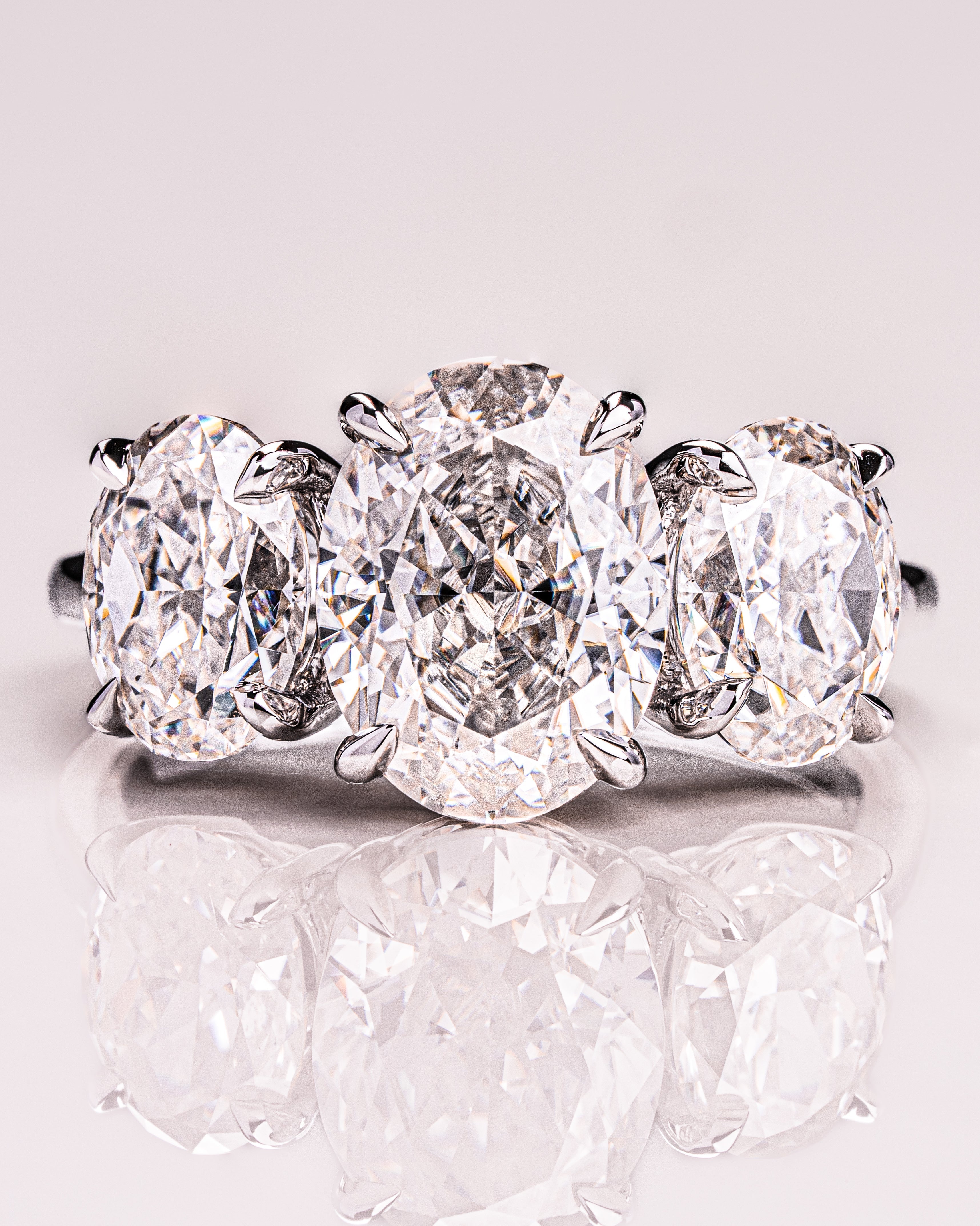 1.0-3.0 CT Oval E/VS1 CVD Diamond Three Stone Engagement Ring - Camila Brown