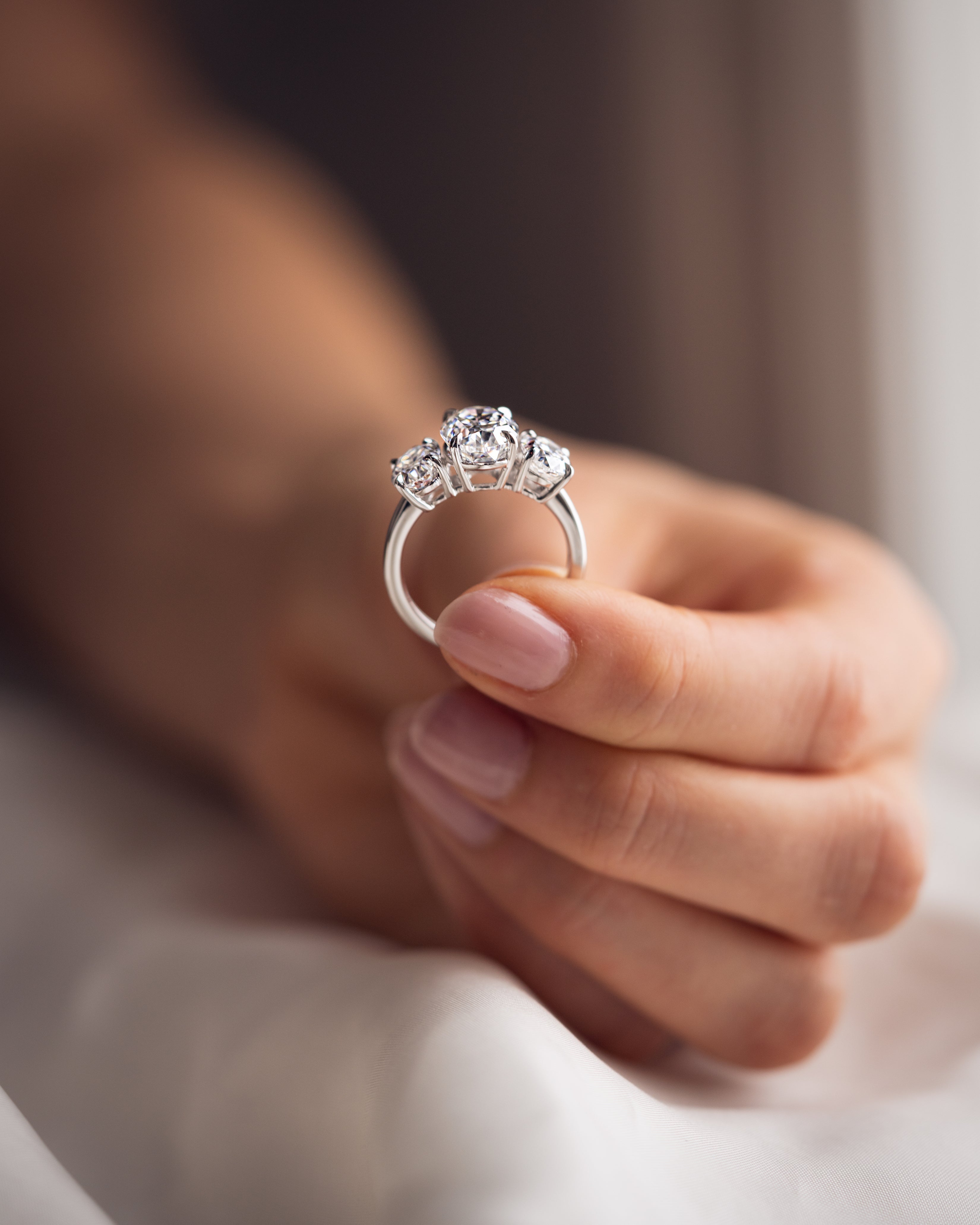 1.0-3.0 CT Oval E/VS1 CVD Diamond Three Stone Engagement Ring - Camila Brown