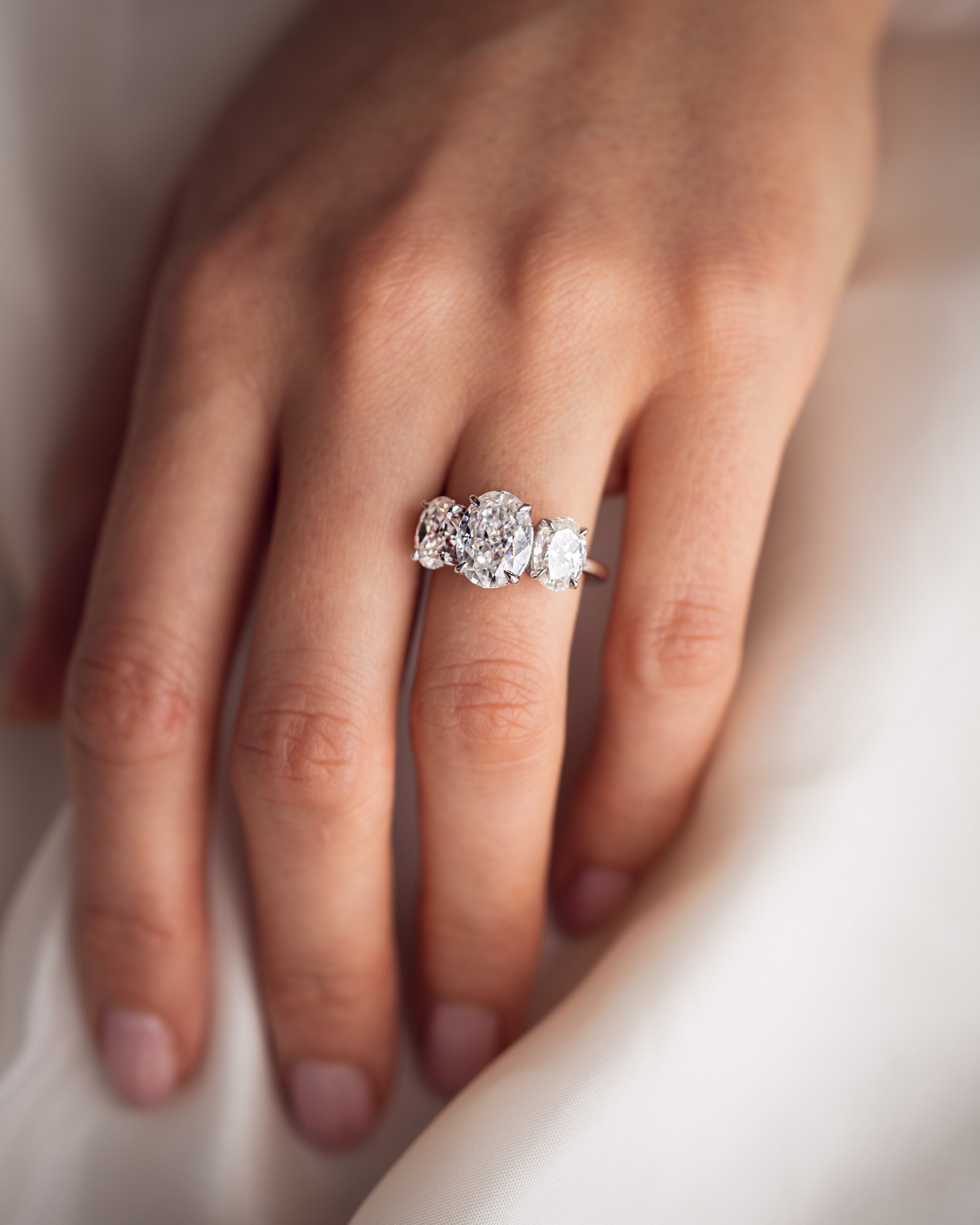 1.0-3.0 CT Oval E/VS1 CVD Diamond Three Stone Engagement Ring - Camila Brown