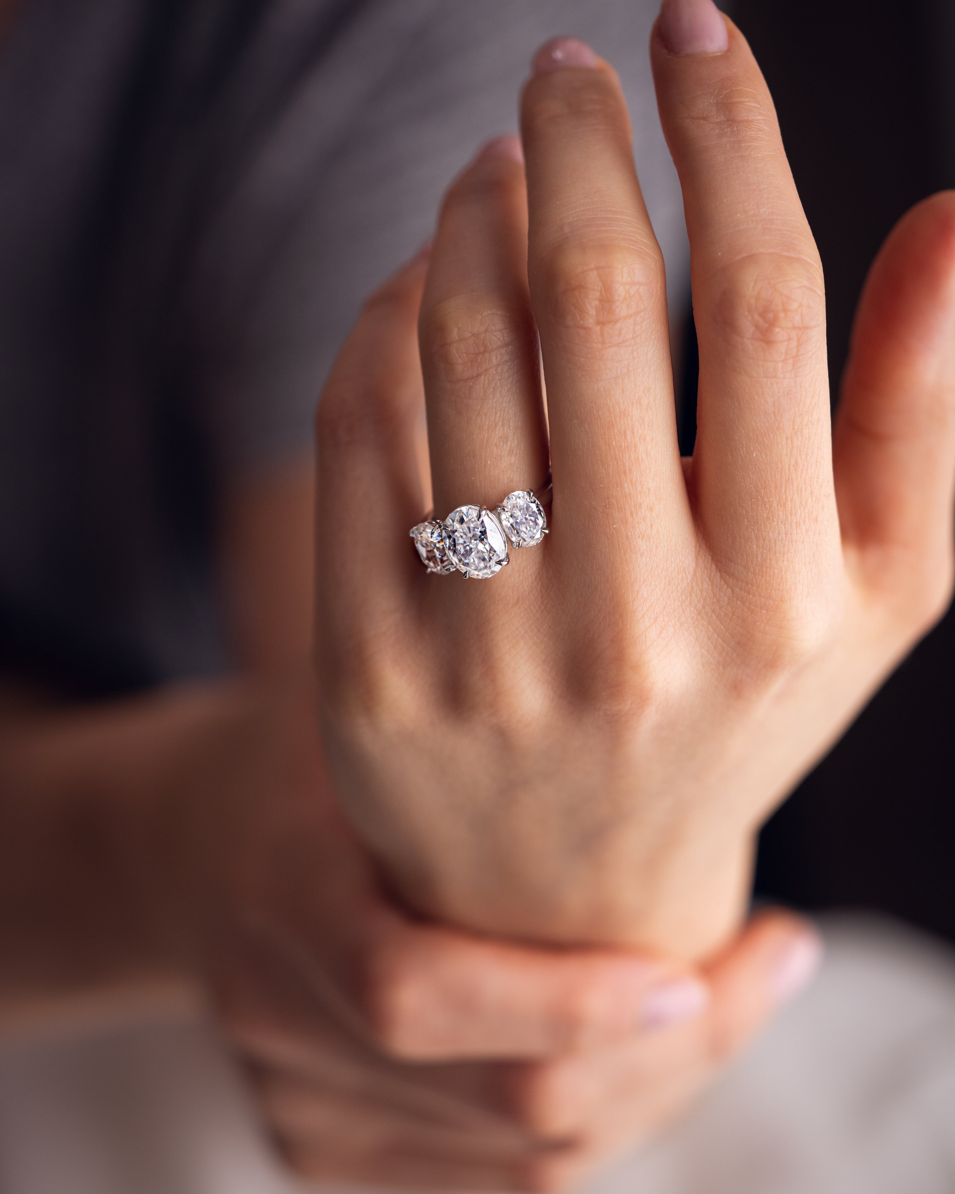 1.0-3.0 CT Oval E/VS1 CVD Diamond Three Stone Engagement Ring - Camila Brown