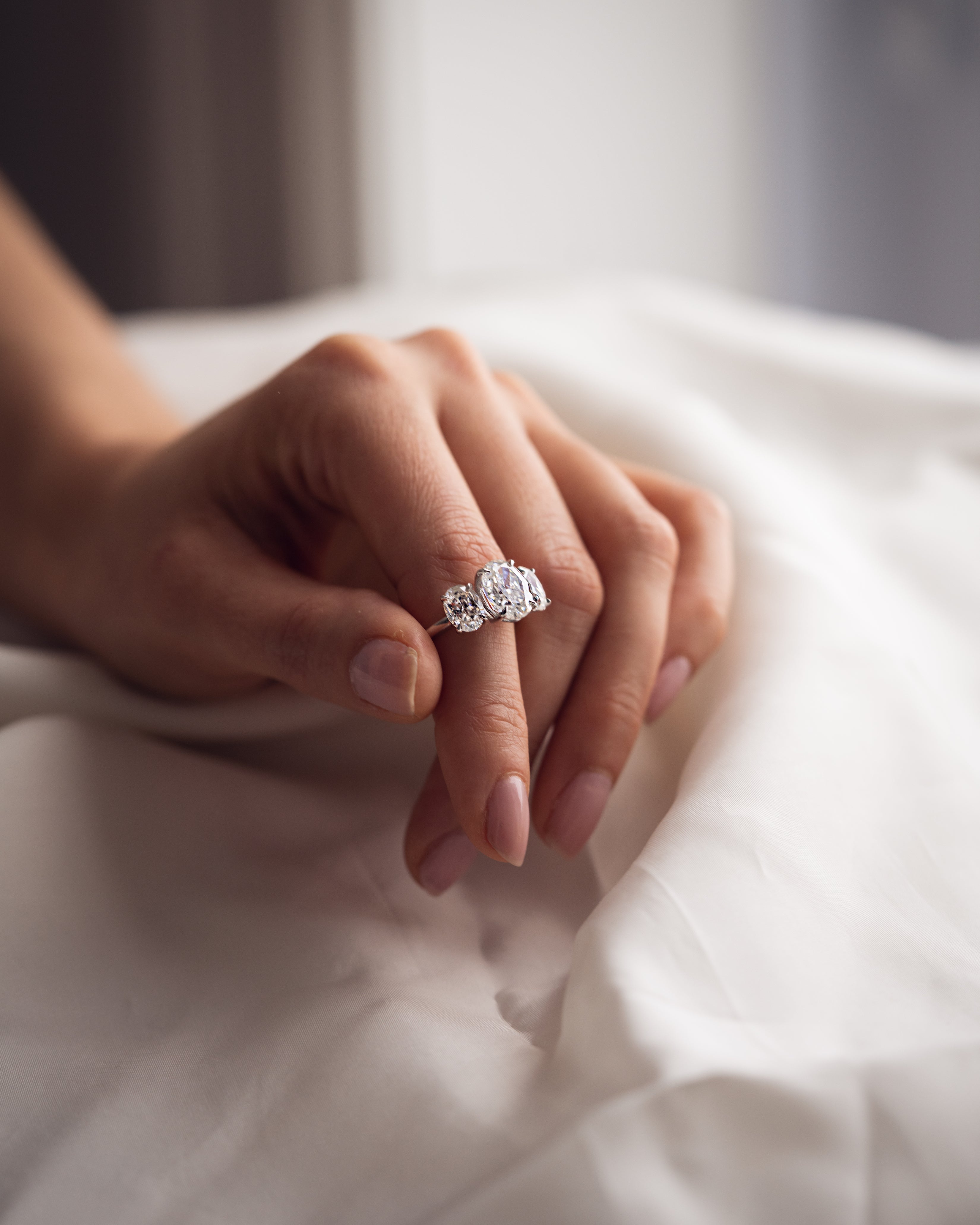 1.0-3.0 CT Oval E/VS1 CVD Diamond Three Stone Engagement Ring - Camila Brown