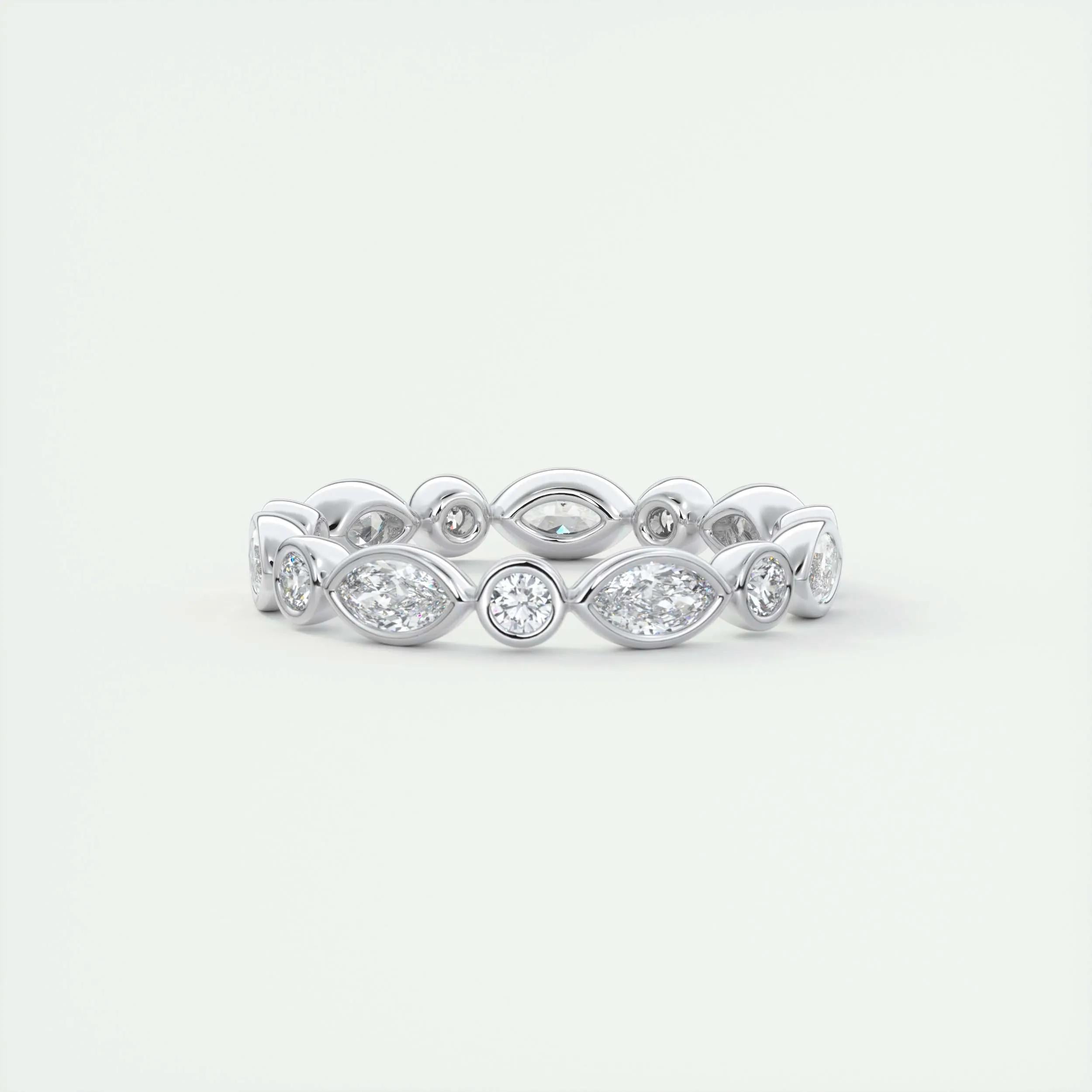 0.98 TCW Marquise & Round CVD Diamond Bezel Setting Wedding Band - Camila Brown