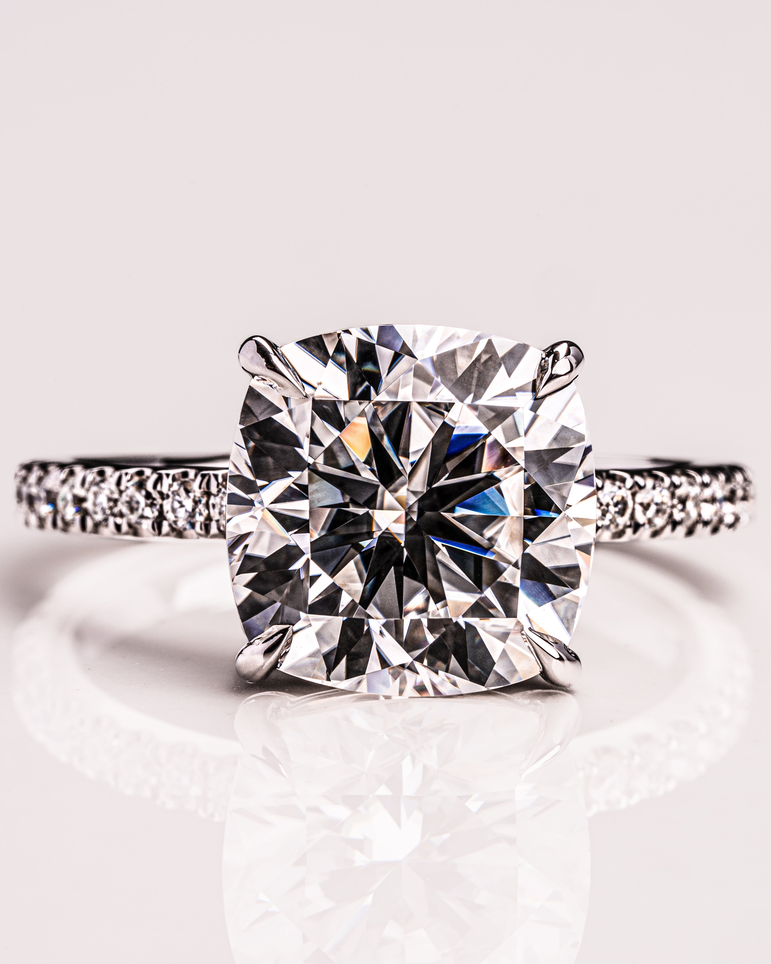 2.18-4.18 CT Cushion G/VS2 CVD Diamond Pave Setting Engagement Ring - Camila Brown