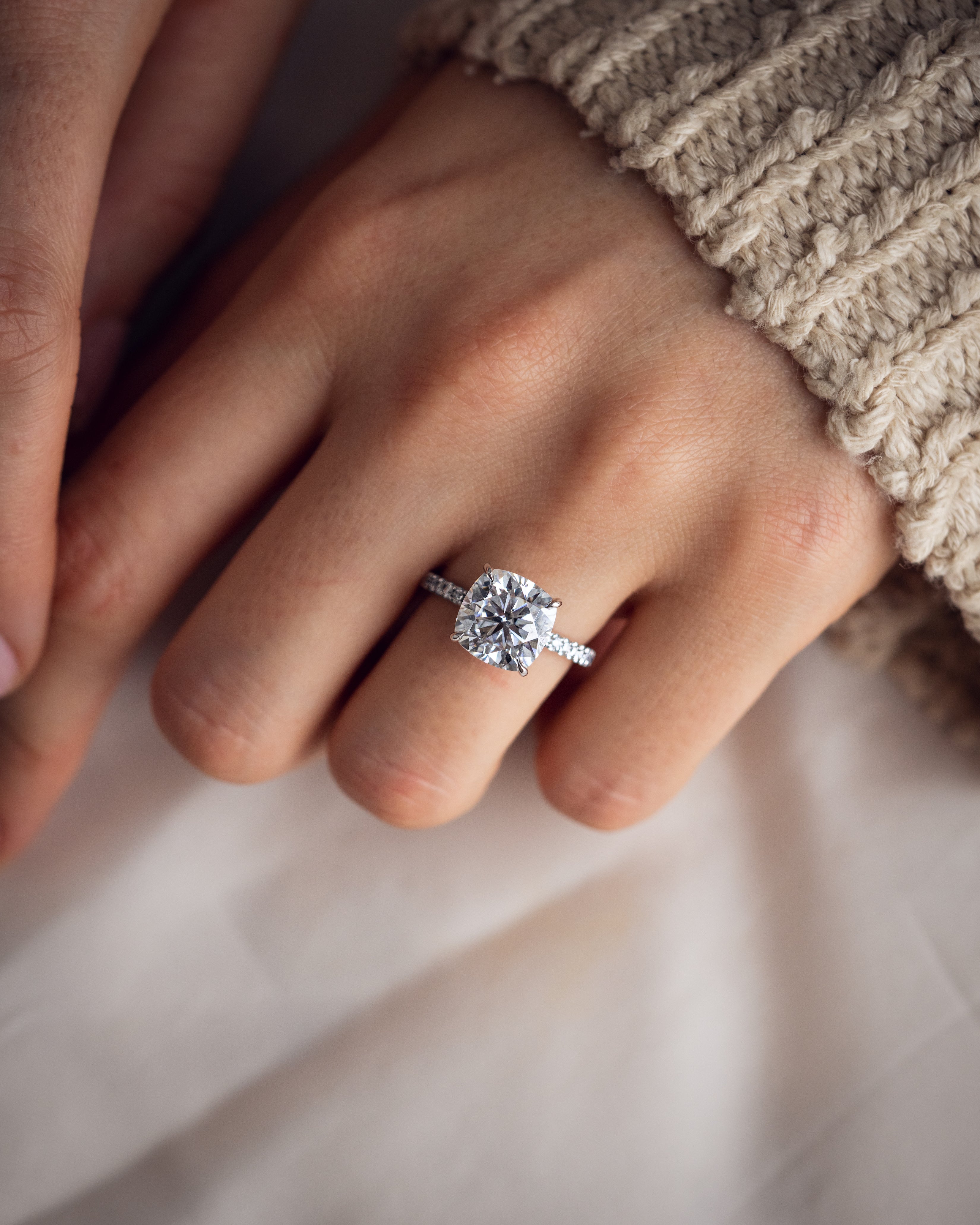 2.18-4.18 CT Cushion G/VS2 CVD Diamond Pave Setting Engagement Ring - Camila Brown