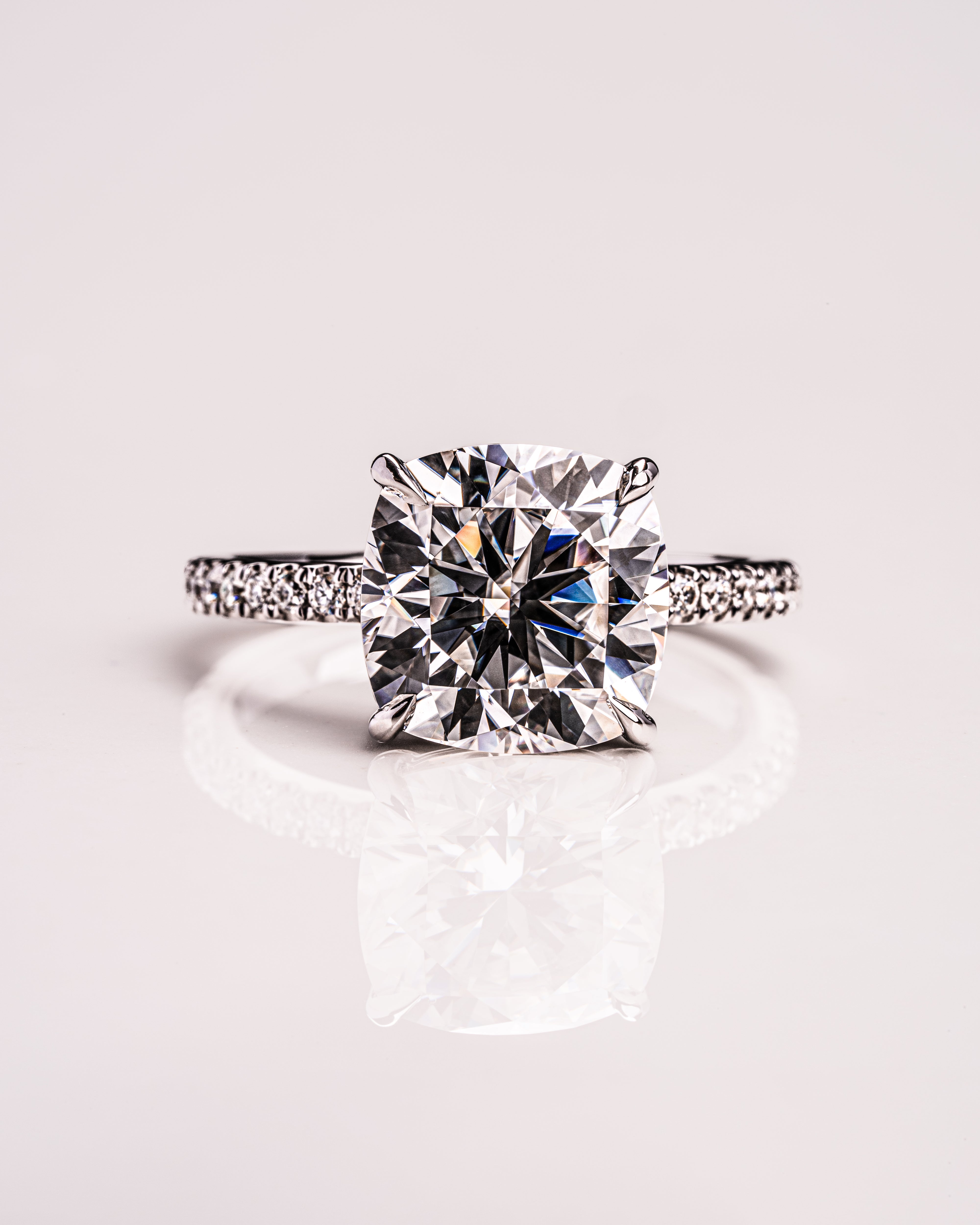 2.18-4.18 CT Cushion G/VS2 CVD Diamond Pave Setting Engagement Ring - Camila Brown