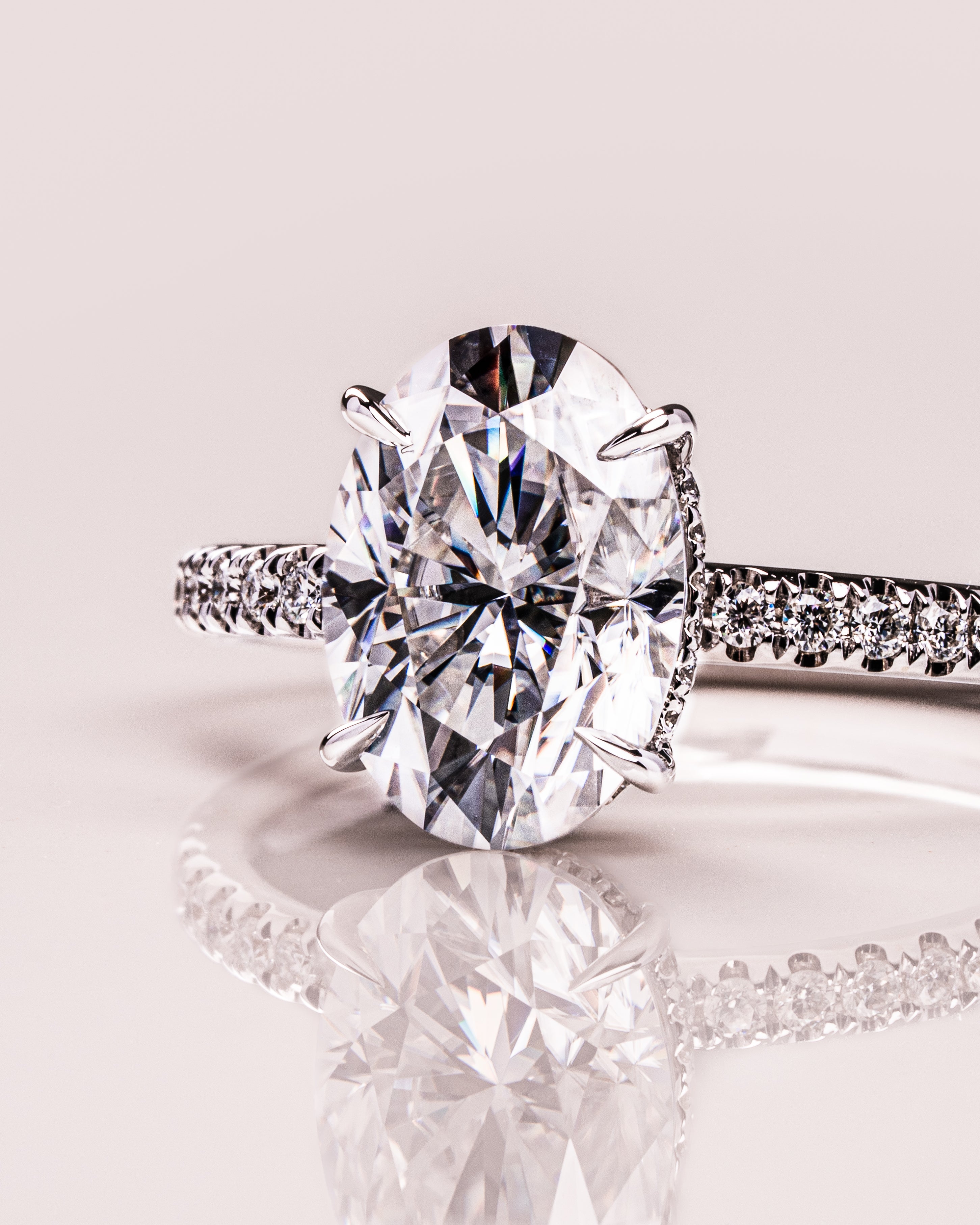 1.72 - 3.72 CT Oval F/VS1 CVD Diamond Hidden Halo Pave Setting Engagement Ring - Camila Brown