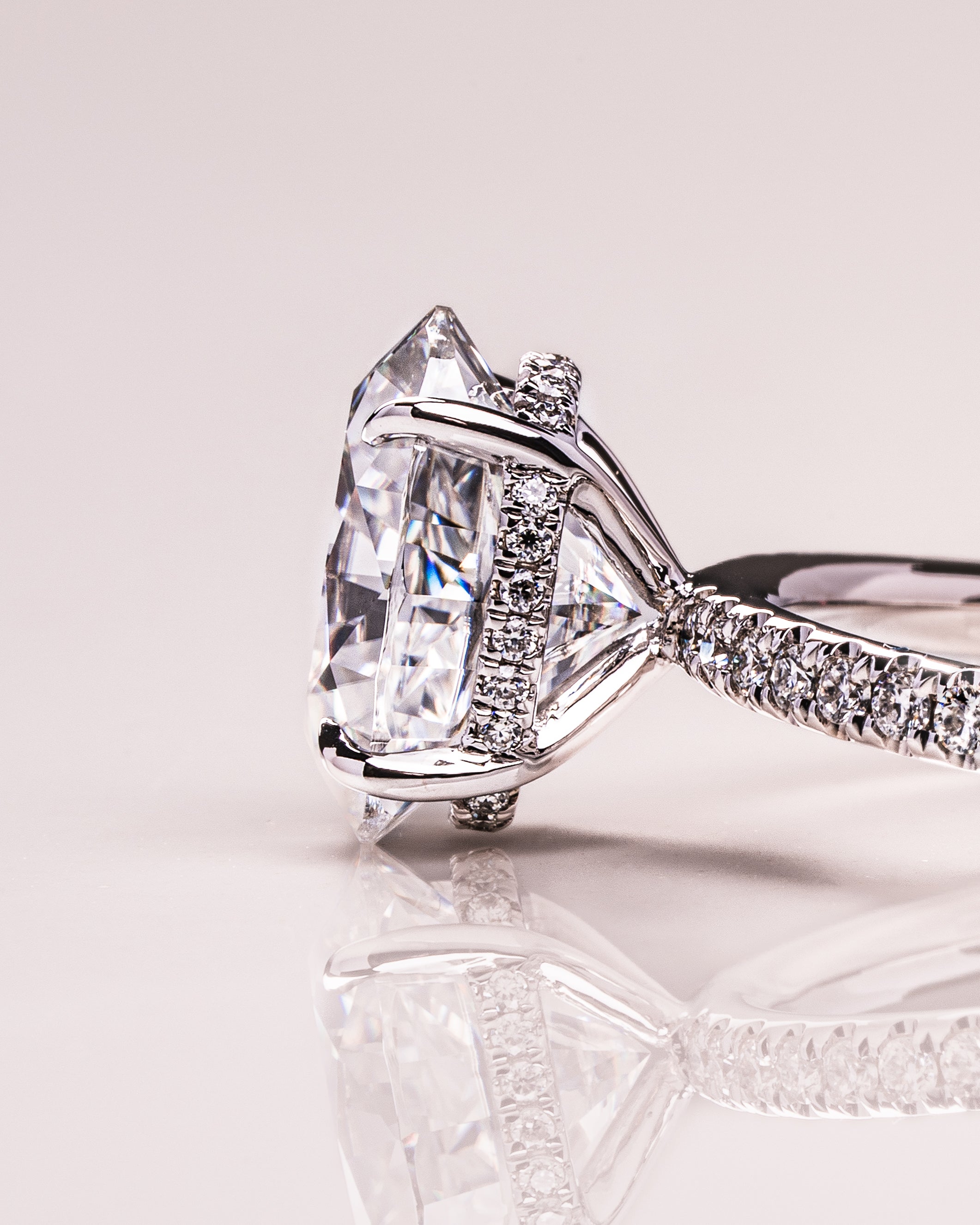 1.72 - 3.72 CT Oval F/VS1 CVD Diamond Hidden Halo Pave Setting Engagement Ring - Camila Brown