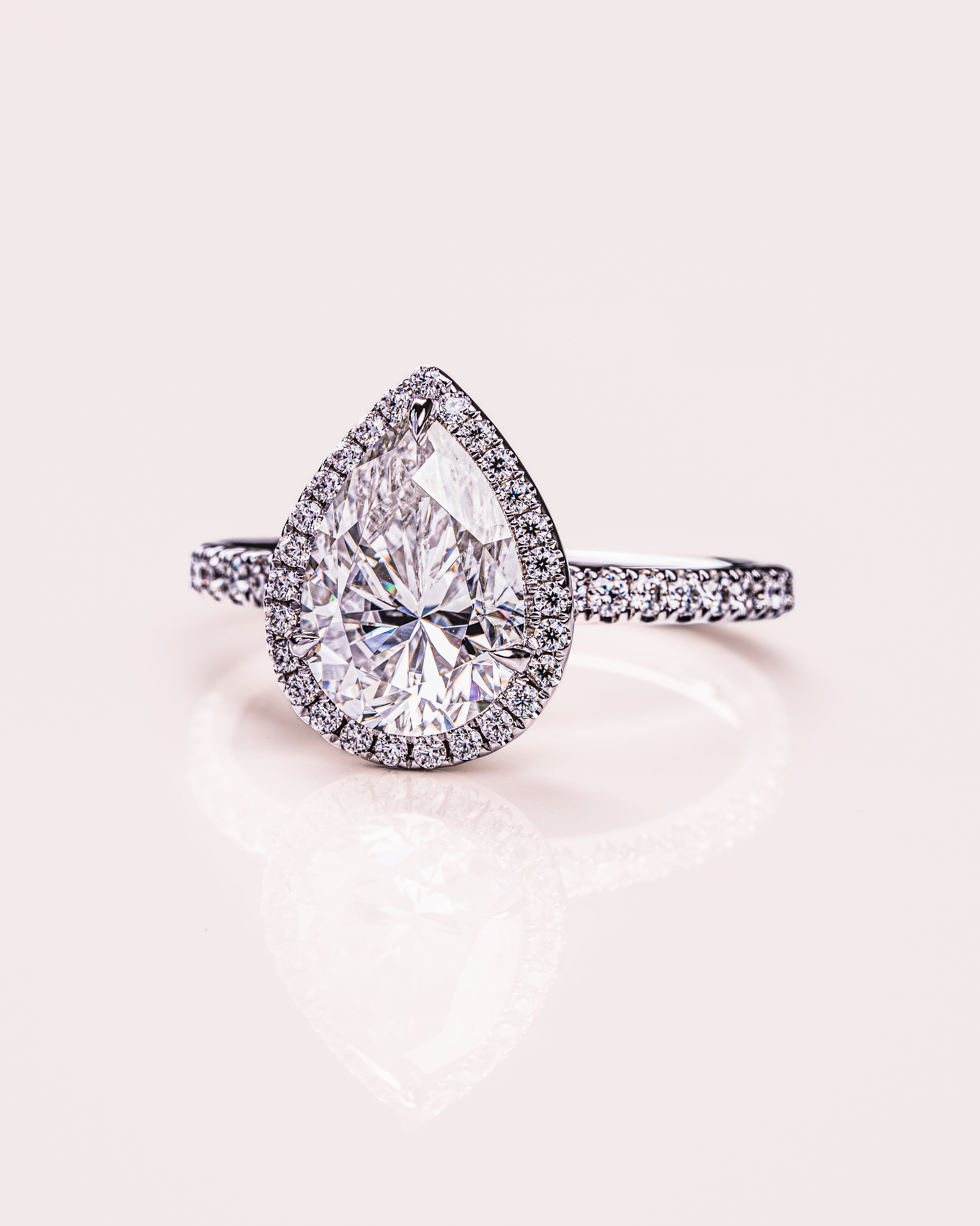 1.93 CT Pear F/VS2 CVD Diamnd Halo Pave Setting Engagement Ring - Camila Brown